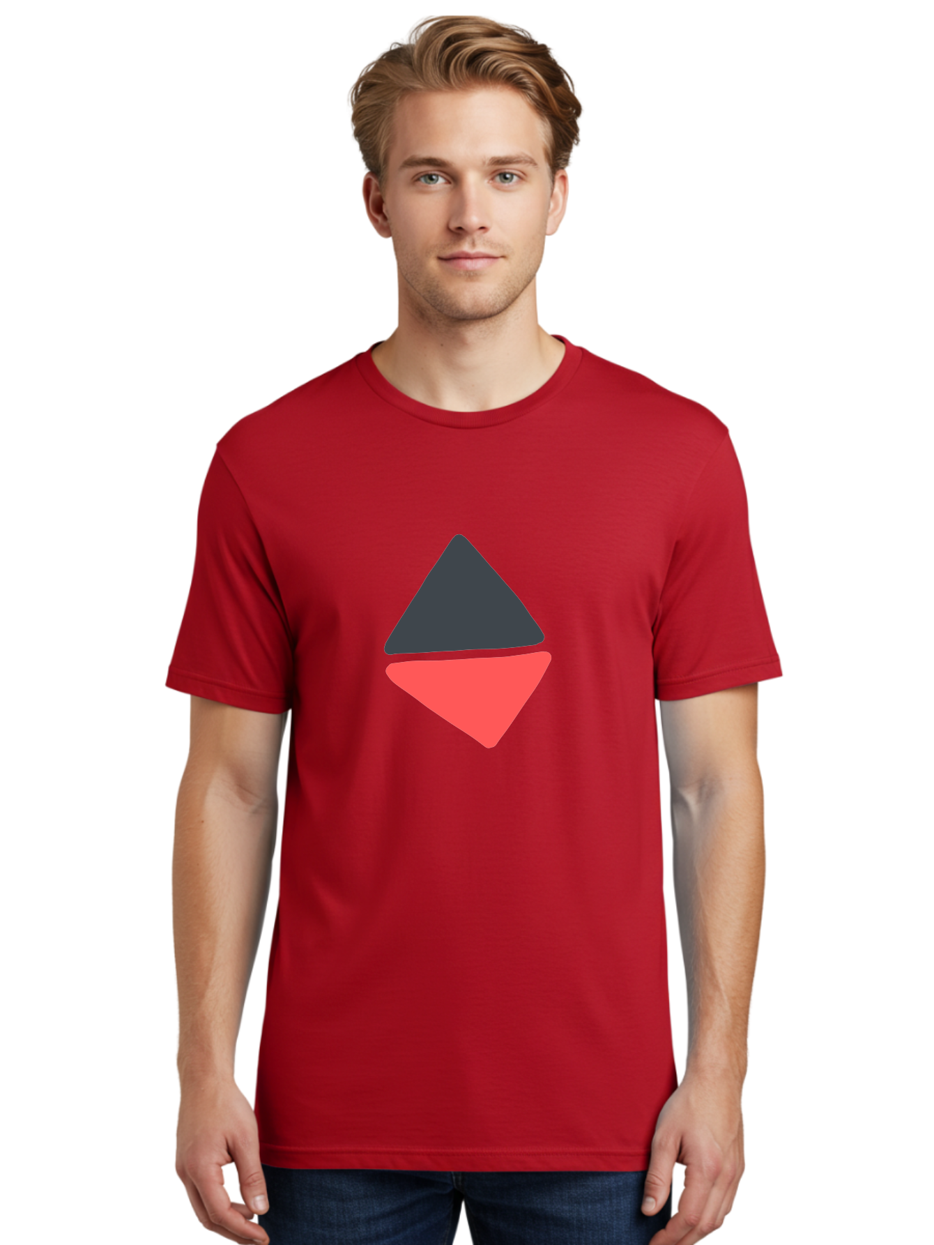 Triangles Men'S Graphic Tee, 100% Cotton, Comfortable Casual Summer Wear, Machine Washable, Geometric Shapes, Triangle Design, Overlapping Forms, Black And Red Colors, Simple Graphics, Abstract Art, Minimalist Style Aab807 20