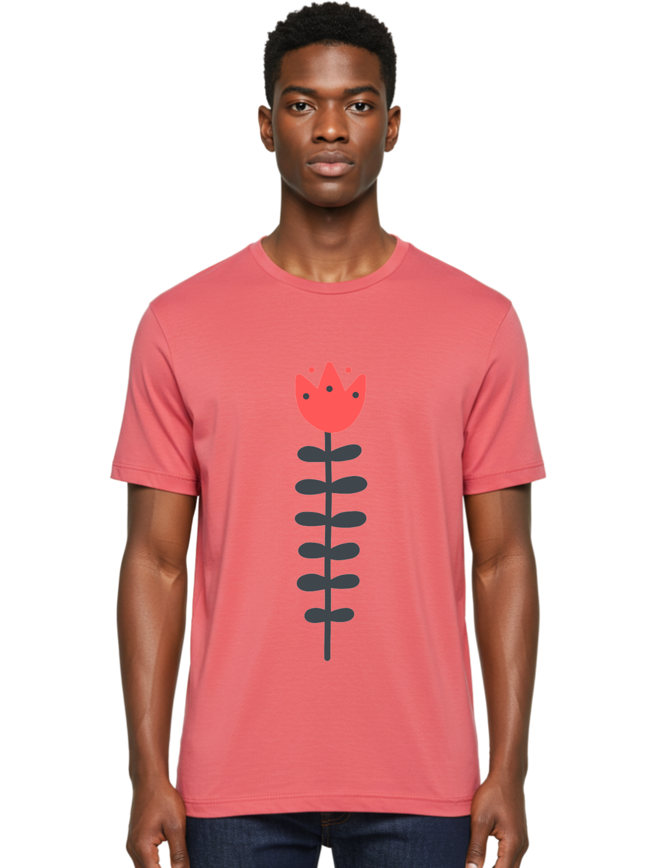 Tulip-Illustration Men'S Graphic Tee, 100% Cotton, Comfortable Casual Summer Wear, Machine Washable, Stylized Tulip, Minimalist Design, Simple Shapes, Red Tulip, Purple Leaves, Modern Art, Floral Motif, Artistic Expression, Creative Design Aab809 16