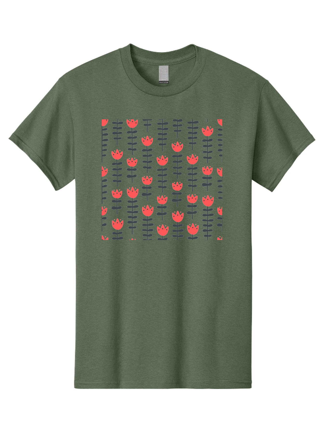 Tulip-Pattern-1 Men'S Graphic Tee, 100% Cotton, Comfortable Casual Summer Wear, Machine Washable, Tulip Pattern, Red Tulips, Black Stems, Floral Design, Repeating Pattern, Minimalist Style, Botanical Print, Wallpaper, Textile Design, Aab810 1