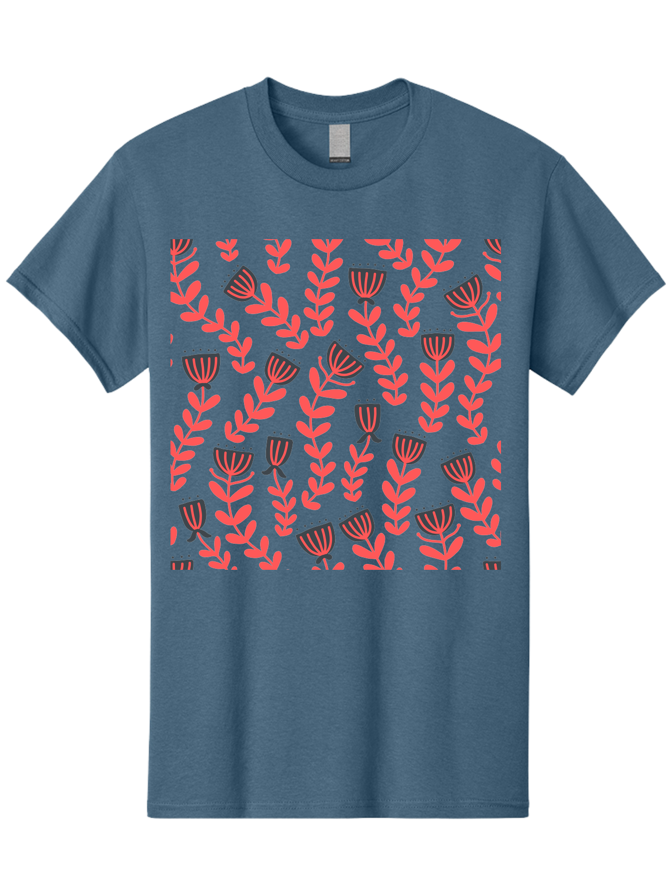 Tulip-Pattern Men'S Graphic Tee, 100% Cotton, Comfortable Casual Summer Wear, Machine Washable, Repeating Pattern, Pink Flowers, Leaves, Floral Design, Abstract Shapes, Vibrant Colors, Striped Patterns, Whimsical Art Aab811 11