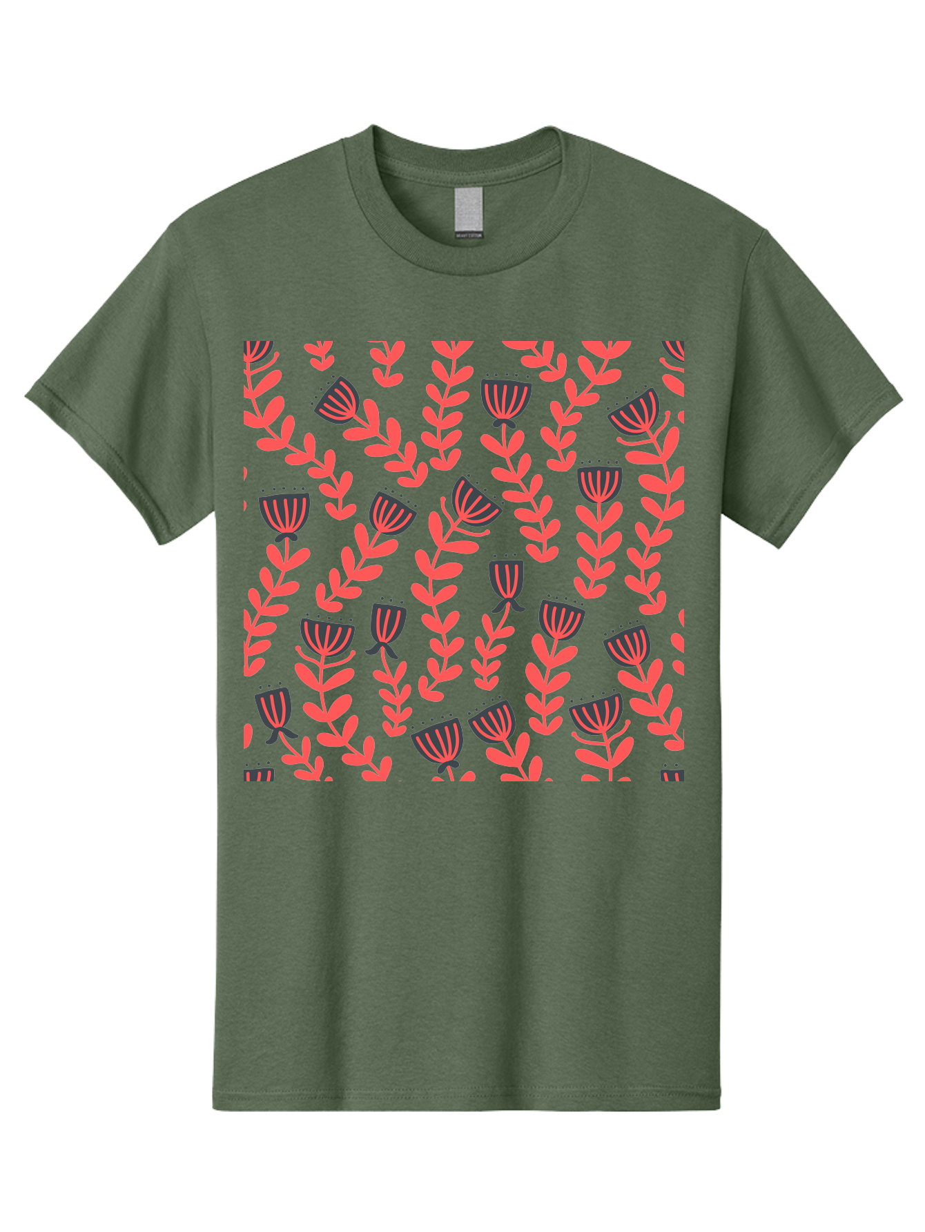 Tulip-Pattern Men'S Graphic Tee, 100% Cotton, Comfortable Casual Summer Wear, Machine Washable, Repeating Pattern, Pink Flowers, Leaves, Floral Design, Abstract Shapes, Vibrant Colors, Striped Patterns, Whimsical Art Aab811 19