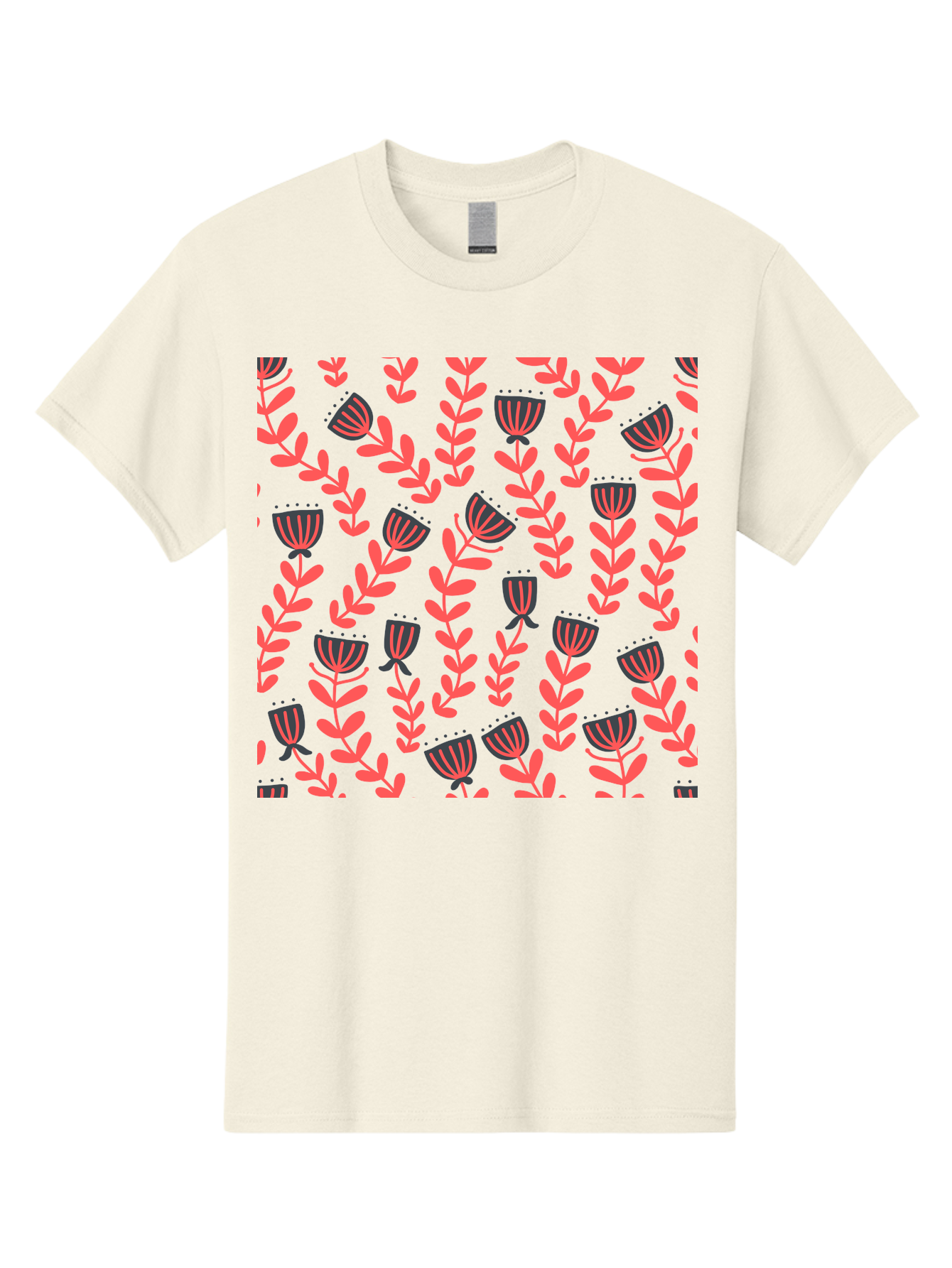 Tulip-Pattern Men'S Graphic Tee, 100% Cotton, Comfortable Casual Summer Wear, Machine Washable, Repeating Pattern, Pink Flowers, Leaves, Floral Design, Abstract Shapes, Vibrant Colors, Striped Patterns, Whimsical Art Aab811 5