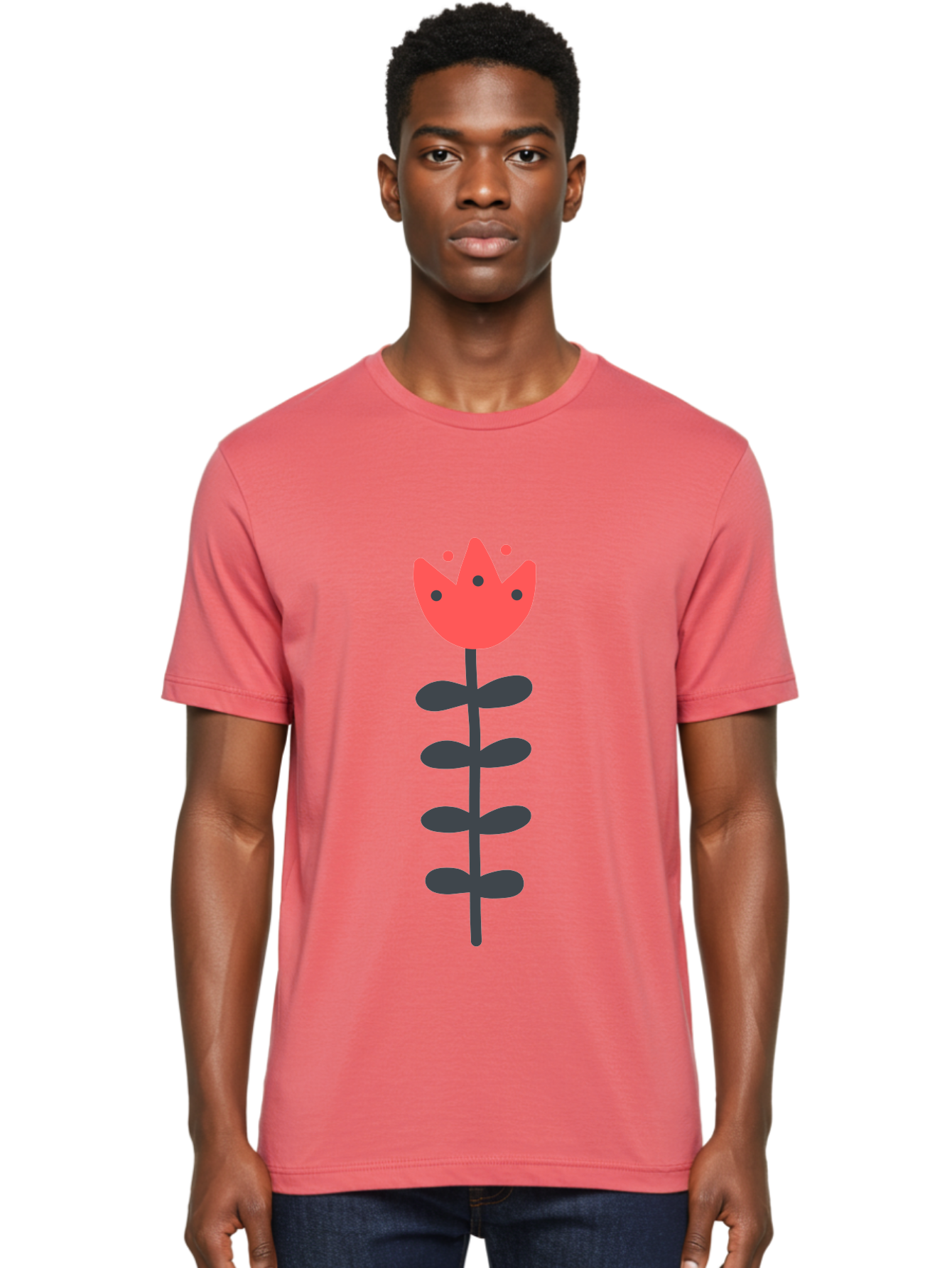 Tulip Men'S Graphic Tee, 100% Cotton, Comfortable Casual Summer Wear, Machine Washable, Red Tulip, Simple Flower, Minimalist Design, Floral Illustration, Cute Cartoon Flower, Vibrant Red Petals, Simple Stem, Black Leaves Aab812 20