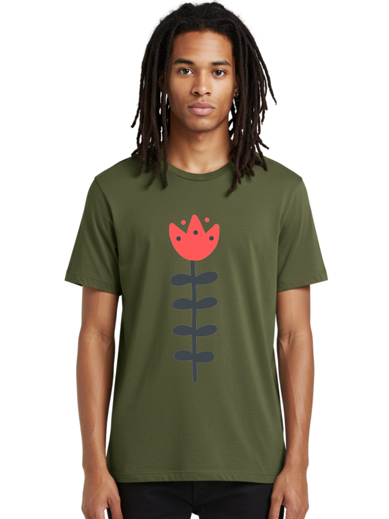 Tulip Men'S Graphic Tee, 100% Cotton, Comfortable Casual Summer Wear, Machine Washable, Red Tulip, Simple Flower, Minimalist Design, Floral Illustration, Cute Cartoon Flower, Vibrant Red Petals, Simple Stem, Black Leaves Aab812 18