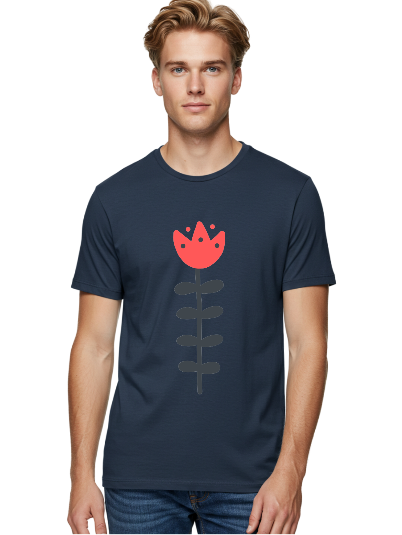 Tulip Men'S Graphic Tee, 100% Cotton, Comfortable Casual Summer Wear, Machine Washable, Red Tulip, Simple Flower, Minimalist Design, Floral Illustration, Cute Cartoon Flower, Vibrant Red Petals, Simple Stem, Black Leaves Aab812 24