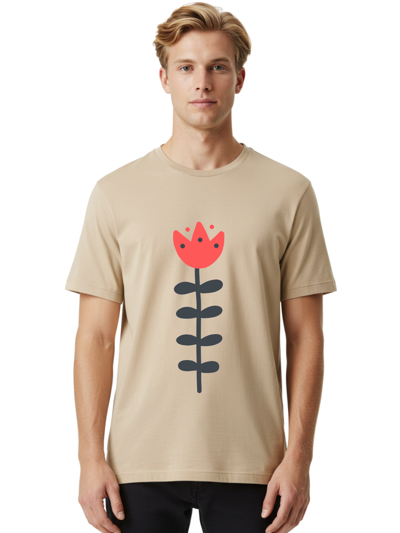 Tulip Men'S Graphic Tee, 100% Cotton, Comfortable Casual Summer Wear, Machine Washable, Red Tulip, Simple Flower, Minimalist Design, Floral Illustration, Cute Cartoon Flower, Vibrant Red Petals, Simple Stem, Black Leaves Aab812 8