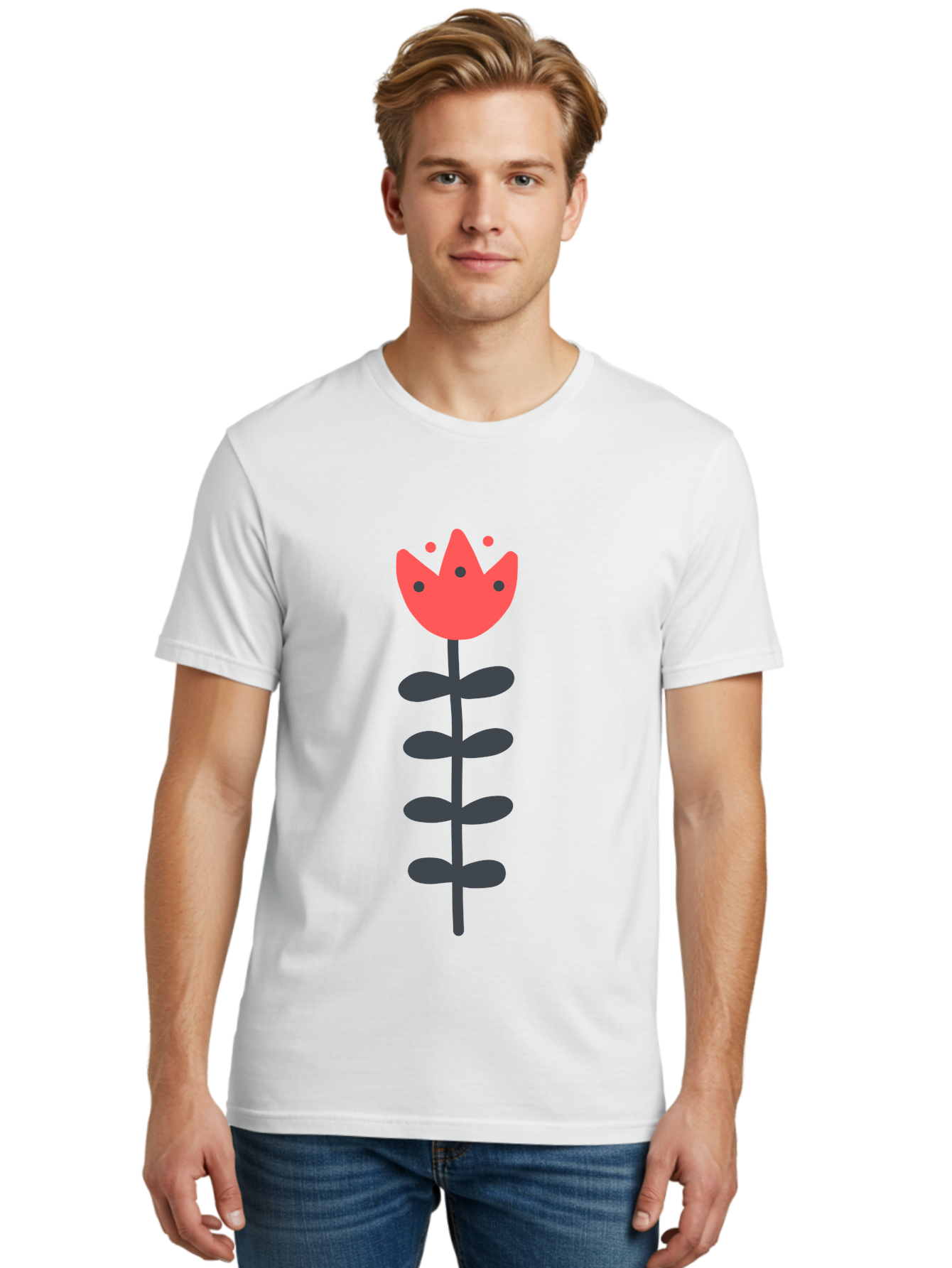 Tulip Men'S Graphic Tee, 100% Cotton, Comfortable Casual Summer Wear, Machine Washable, Red Tulip, Simple Flower, Minimalist Design, Floral Illustration, Cute Cartoon Flower, Vibrant Red Petals, Simple Stem, Black Leaves Aab812 10