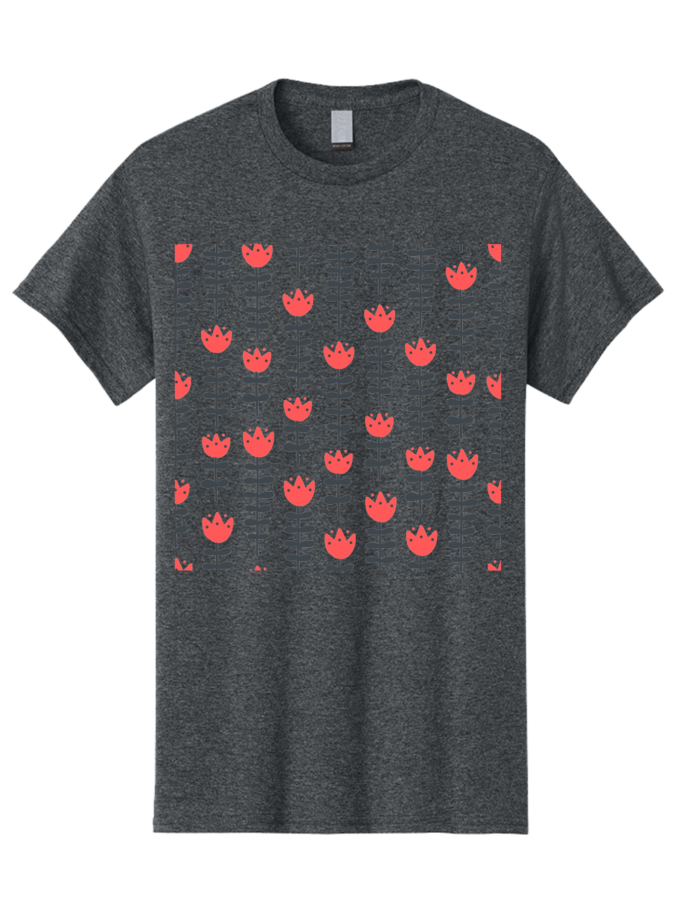 Tulips-Pattern Men'S Graphic Tee, 100% Cotton, Comfortable Casual Summer Wear, Machine Washable, Red Flowers, Green Stems, Floral Design, Repeating Pattern, Cartoon Style, Simple Shapes, Whimsical Art, Playful Graphics, Minimalist Decor Aab813 11