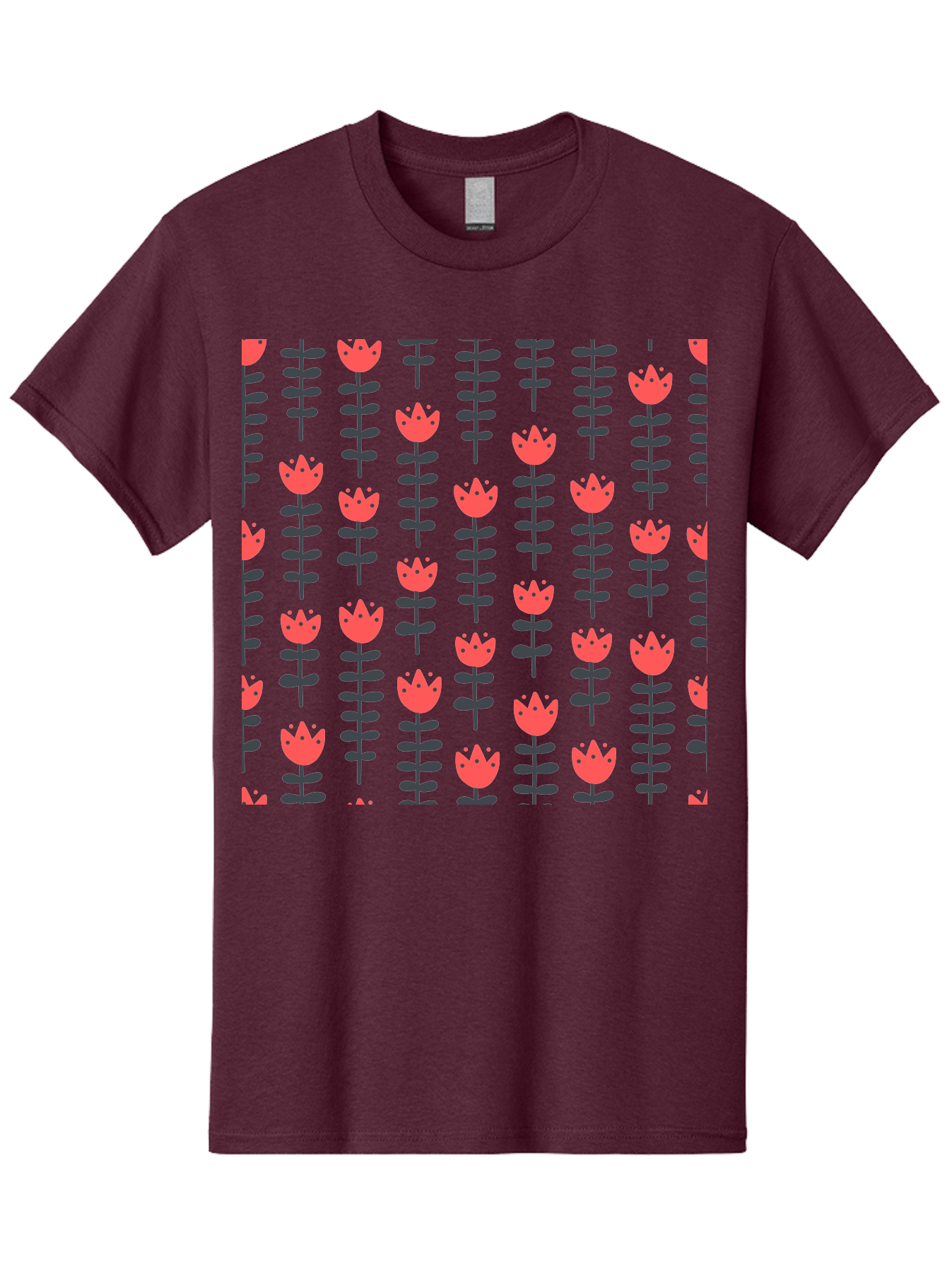 Tulips-Pattern Men'S Graphic Tee, 100% Cotton, Comfortable Casual Summer Wear, Machine Washable, Red Flowers, Green Stems, Floral Design, Repeating Pattern, Cartoon Style, Simple Shapes, Whimsical Art, Playful Graphics, Minimalist Decor Aab813 9