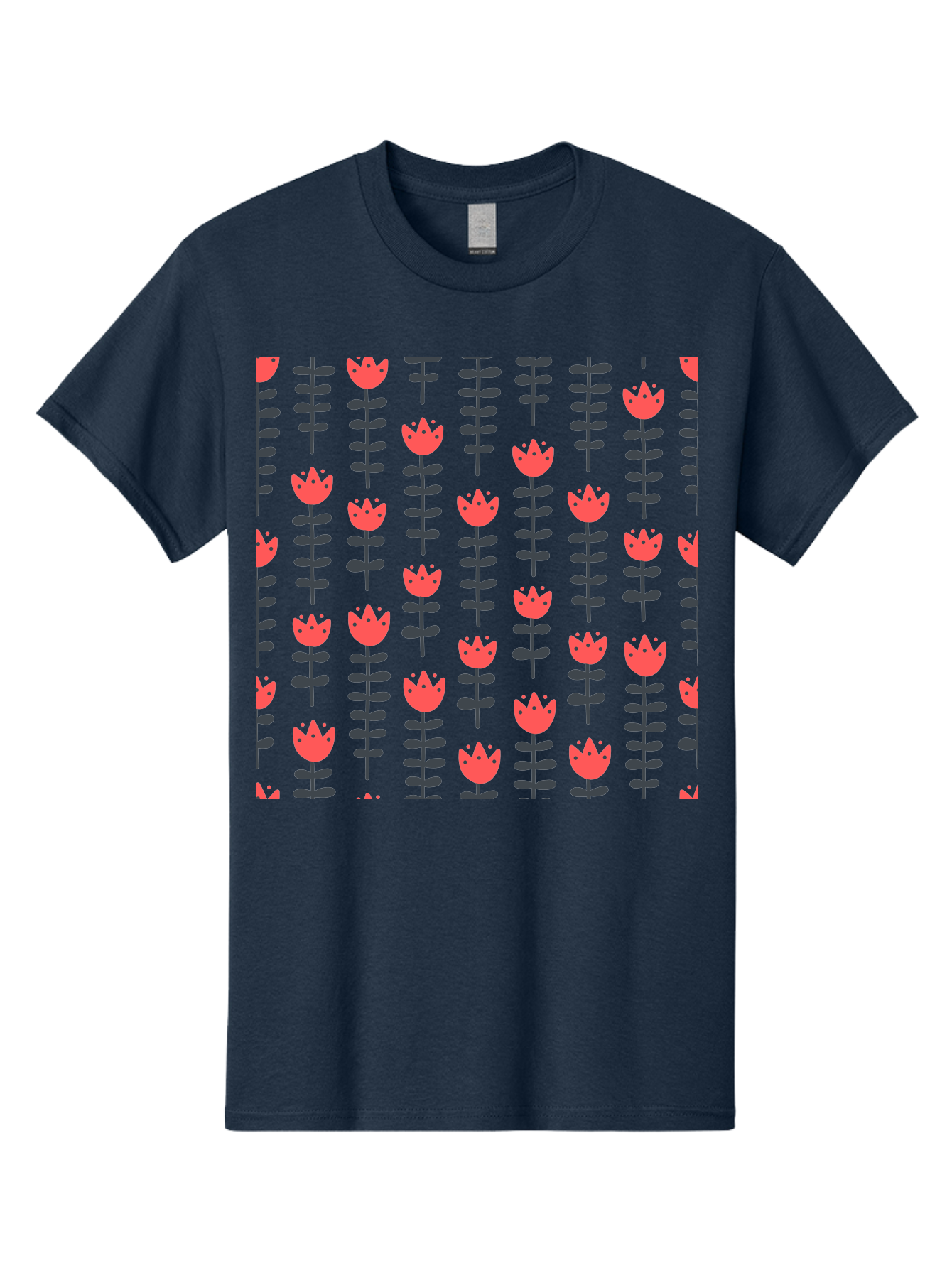 Tulips-Pattern Men'S Graphic Tee, 100% Cotton, Comfortable Casual Summer Wear, Machine Washable, Red Flowers, Green Stems, Floral Design, Repeating Pattern, Cartoon Style, Simple Shapes, Whimsical Art, Playful Graphics, Minimalist Decor Aab813 17