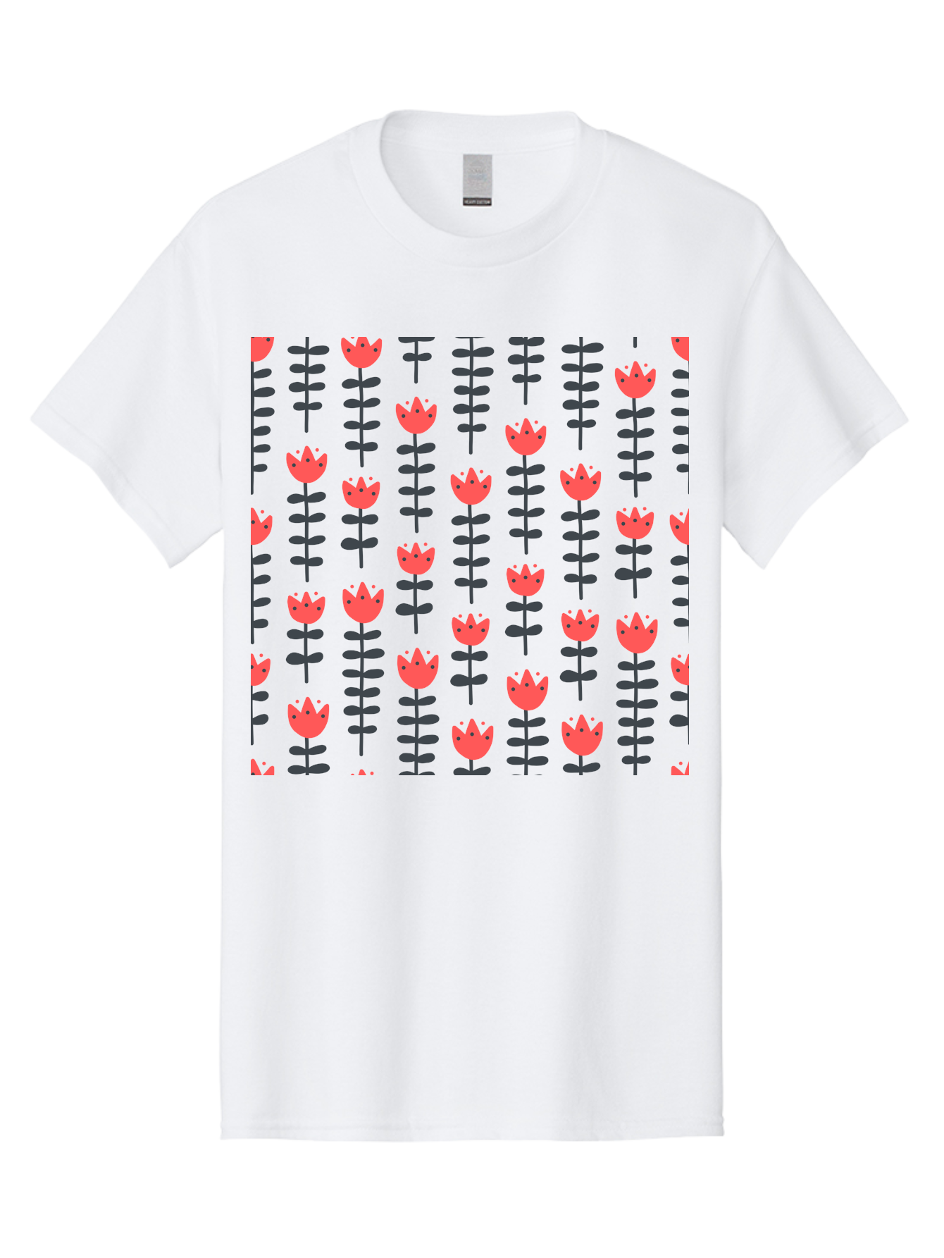 Tulips-Pattern Men'S Graphic Tee, 100% Cotton, Comfortable Casual Summer Wear, Machine Washable, Red Flowers, Green Stems, Floral Design, Repeating Pattern, Cartoon Style, Simple Shapes, Whimsical Art, Playful Graphics, Minimalist Decor Aab813 19