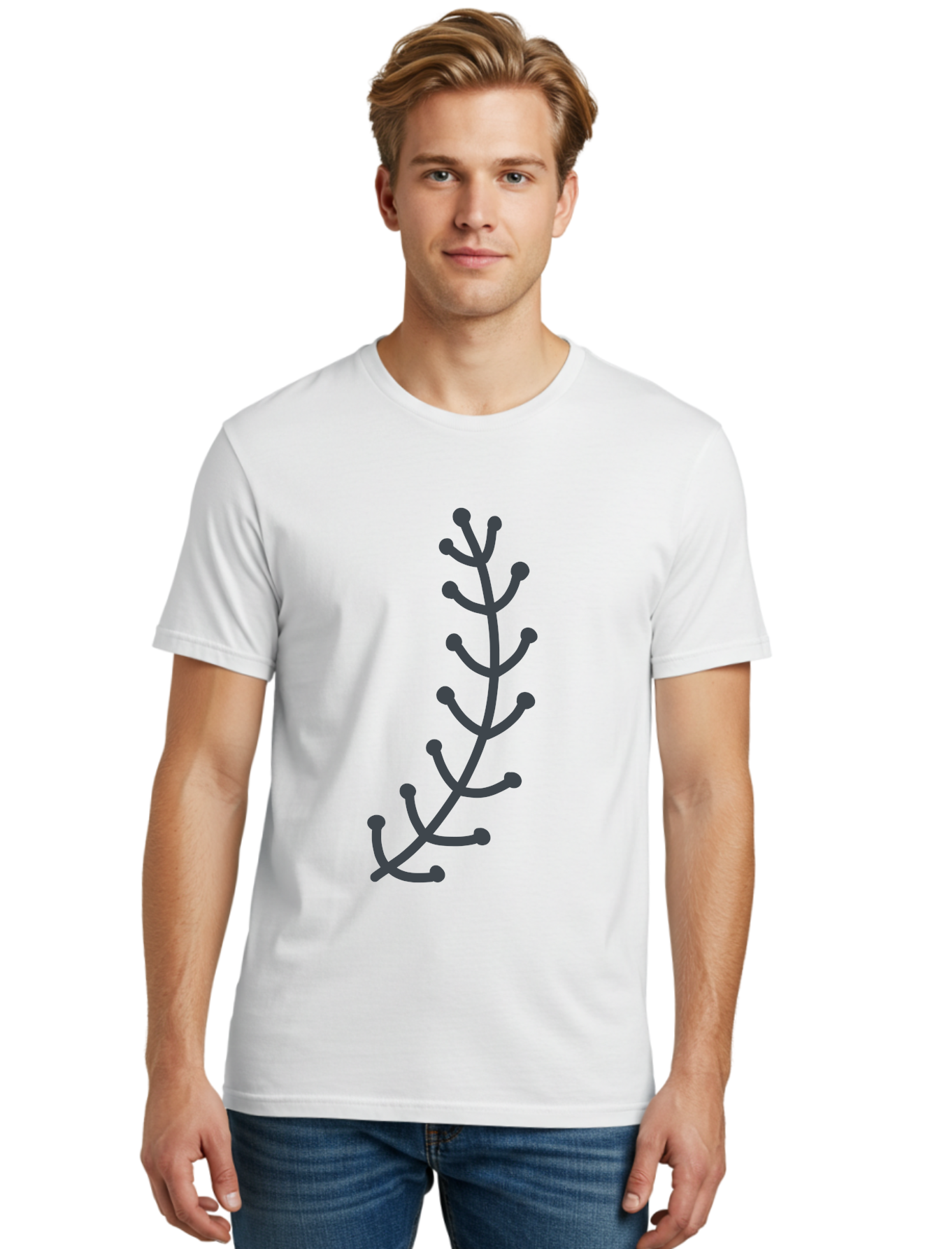 Twig Men'S Graphic Tee, 100% Cotton, Comfortable Casual Summer Wear, Machine Washable, Simple Plant Illustration, Purple Stems, Rounded Leaves, Digital Art, Minimalist Design, Abstract Botanical Aab814 20