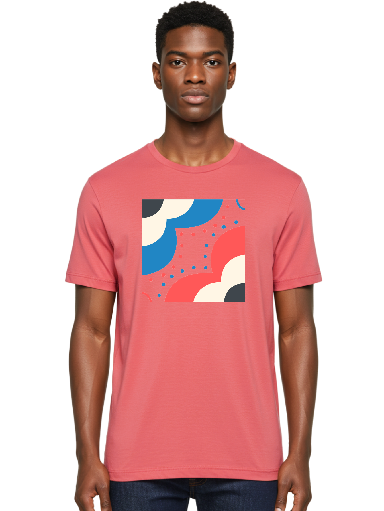 Vibrant-Dots-Pattern Men'S Graphic Tee, 100% Cotton, Comfortable Casual Summer Wear, Machine Washable, Colorful Abstract Pattern, Vibrant Shapes, Blue, Red, Pink, White, Black, Geometric Design, Playful Artwork, Modern Graphic, Trendy Colors, Aab815 2