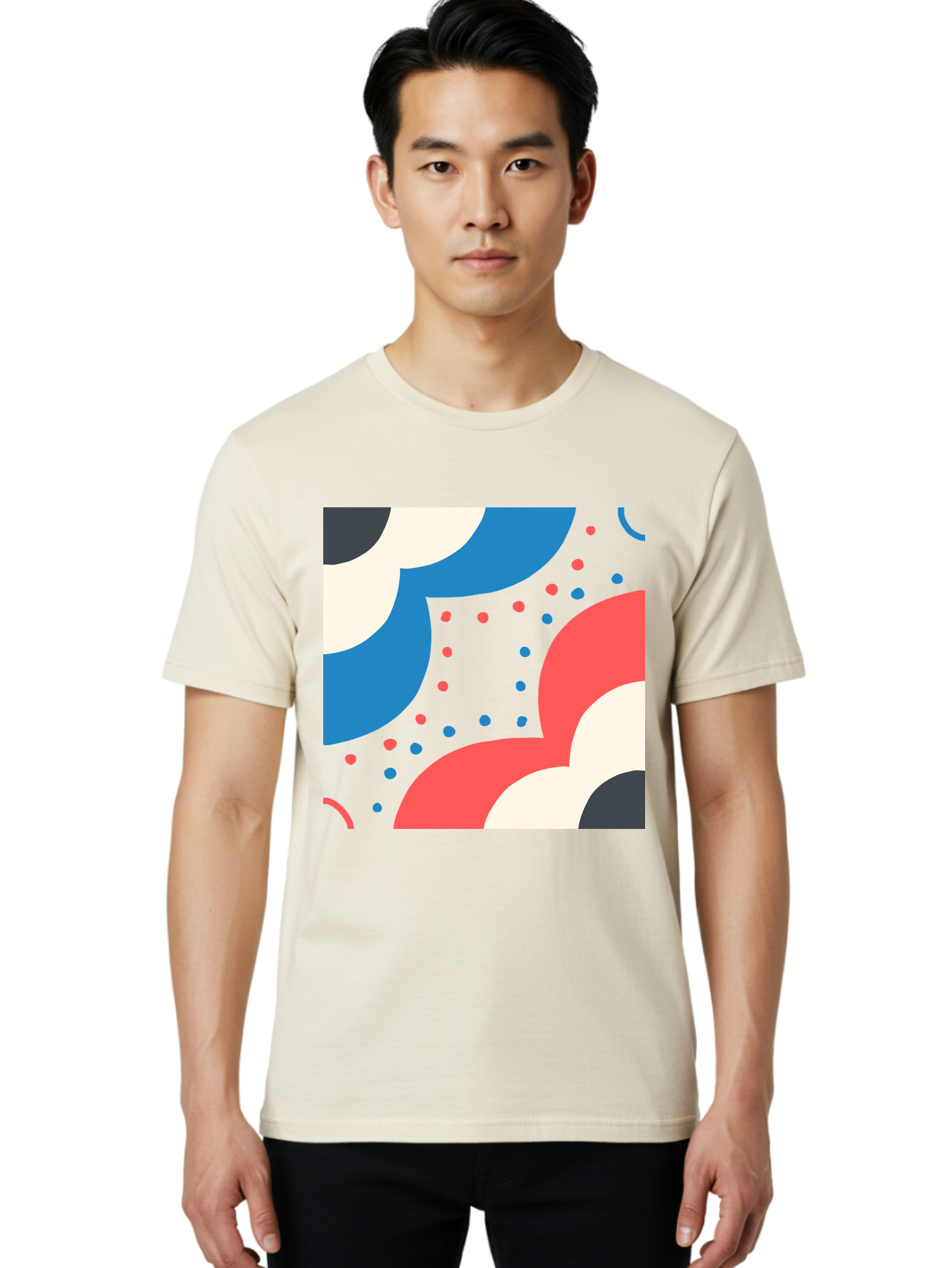 Vibrant-Dots-Pattern Men'S Graphic Tee, 100% Cotton, Comfortable Casual Summer Wear, Machine Washable, Colorful Abstract Pattern, Vibrant Shapes, Blue, Red, Pink, White, Black, Geometric Design, Playful Artwork, Modern Graphic, Trendy Colors, Aab815 24