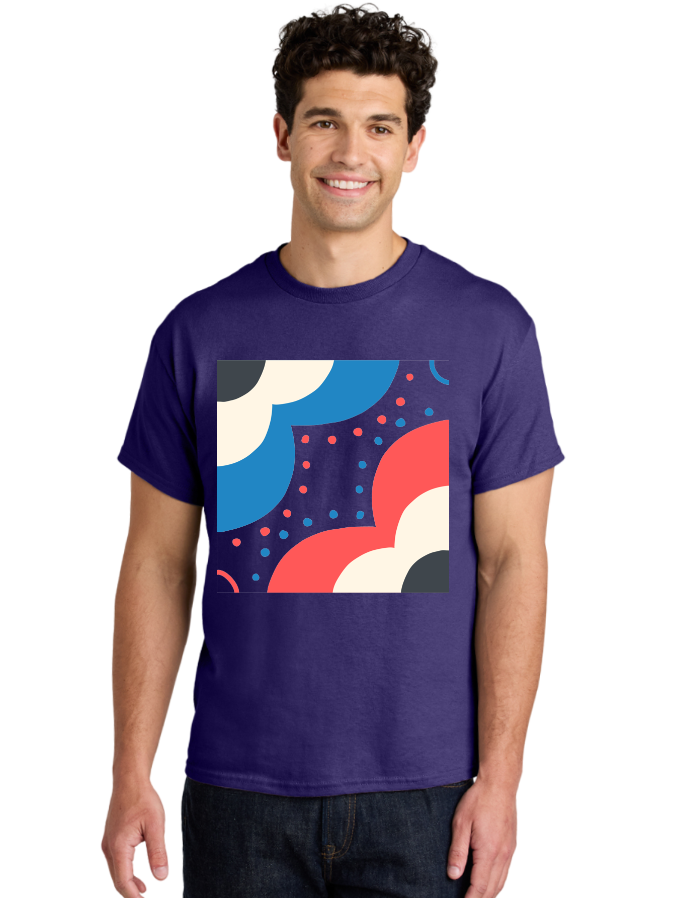 Vibrant-Dots-Pattern Men'S Graphic Tee, 100% Cotton, Comfortable Casual Summer Wear, Machine Washable, Colorful Abstract Pattern, Vibrant Shapes, Blue, Red, Pink, White, Black, Geometric Design, Playful Artwork, Modern Graphic, Trendy Colors, Aab815 12