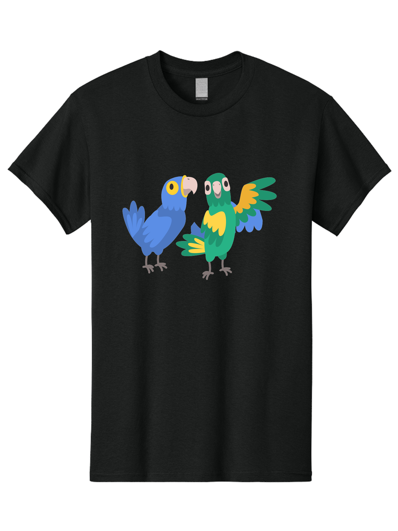 Blue-And-Green-Parrot Men'S Graphic Tee, 100% Cotton, Comfortable Casual Summer Wear, Machine Washable, Cartoon Parrots, Colorful Birds, Blue Parrot, Green Parrot, Yellow Accents, Bird Illustration, Vibrant Feathers, Talking Birds, Aab820 19