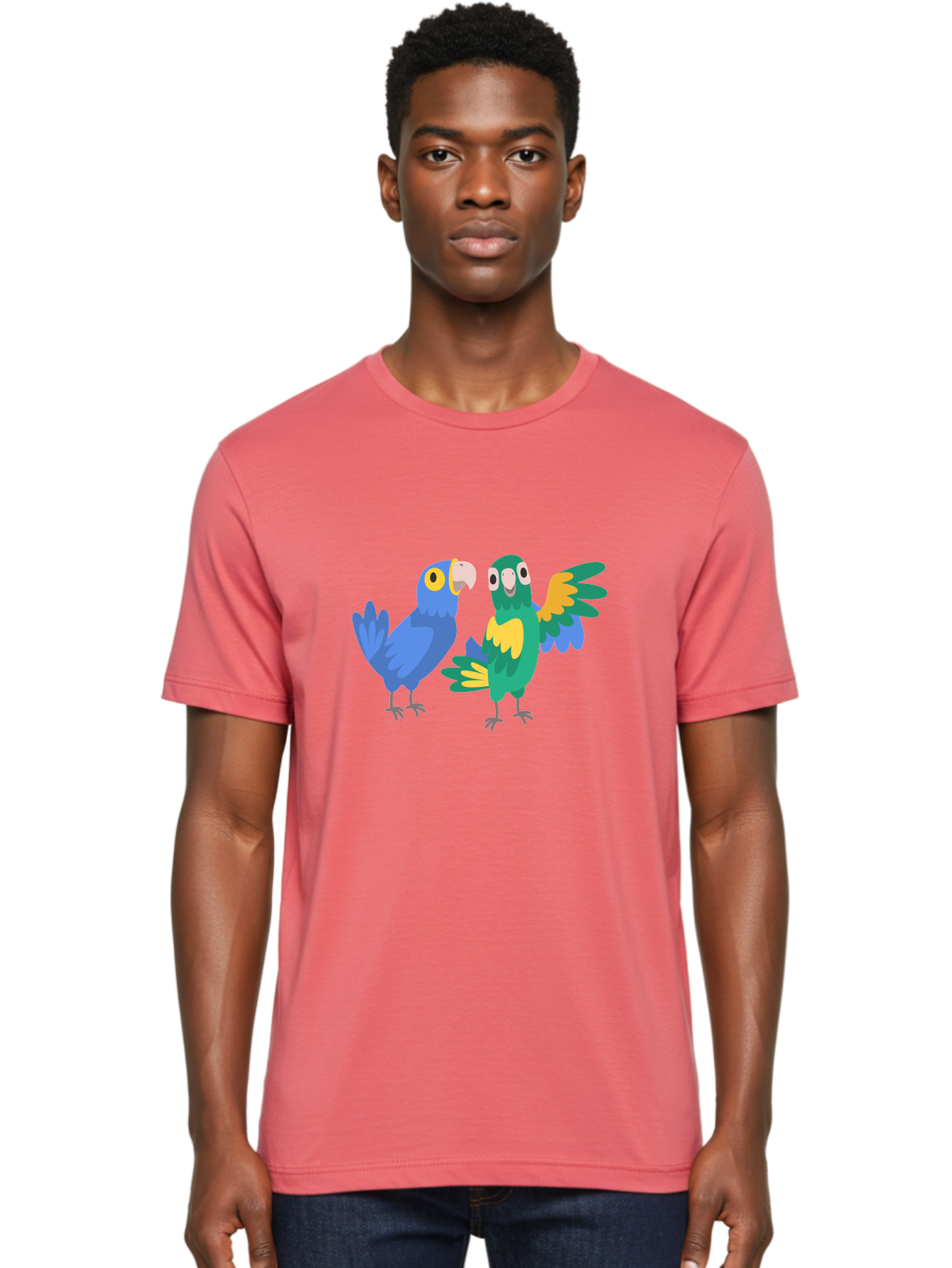 Blue-And-Green-Parrot Men'S Graphic Tee, 100% Cotton, Comfortable Casual Summer Wear, Machine Washable, Cartoon Parrots, Colorful Birds, Blue Parrot, Green Parrot, Yellow Accents, Bird Illustration, Vibrant Feathers, Talking Birds, Aab820 22