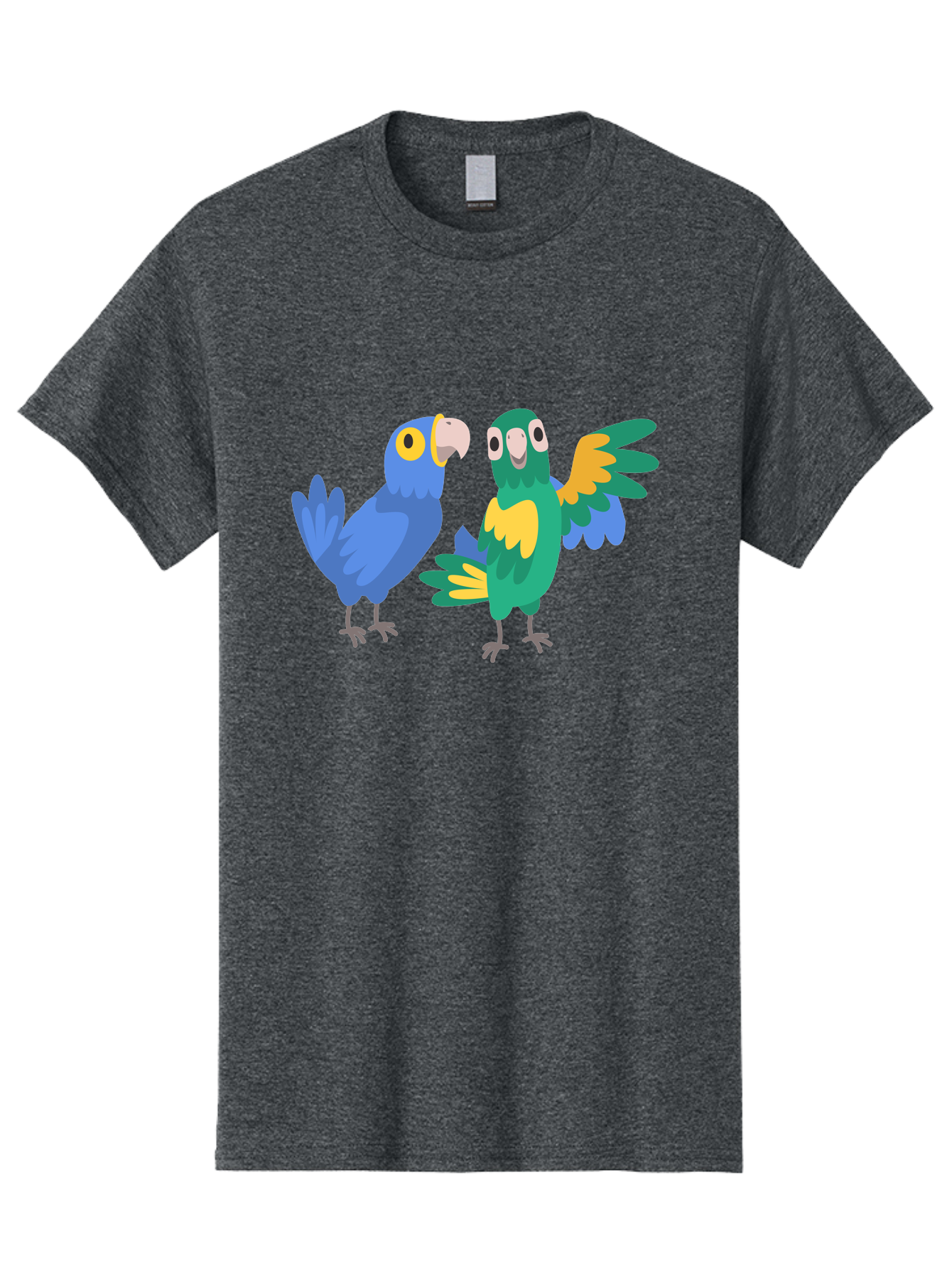 Blue-And-Green-Parrot Men'S Graphic Tee, 100% Cotton, Comfortable Casual Summer Wear, Machine Washable, Cartoon Parrots, Colorful Birds, Blue Parrot, Green Parrot, Yellow Accents, Bird Illustration, Vibrant Feathers, Talking Birds, Aab820 3