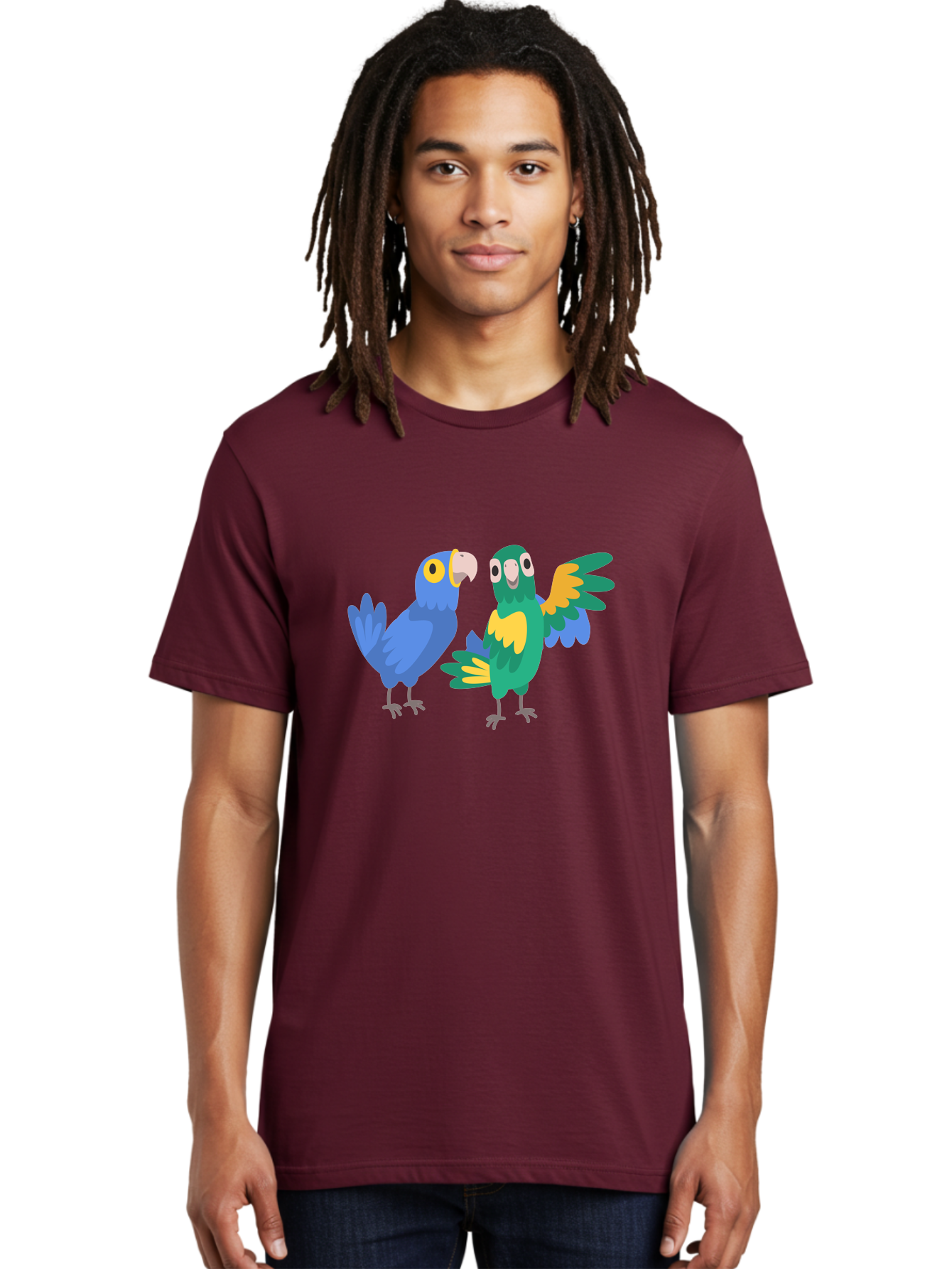 Blue-And-Green-Parrot Men'S Graphic Tee, 100% Cotton, Comfortable Casual Summer Wear, Machine Washable, Cartoon Parrots, Colorful Birds, Blue Parrot, Green Parrot, Yellow Accents, Bird Illustration, Vibrant Feathers, Talking Birds, Aab820 6