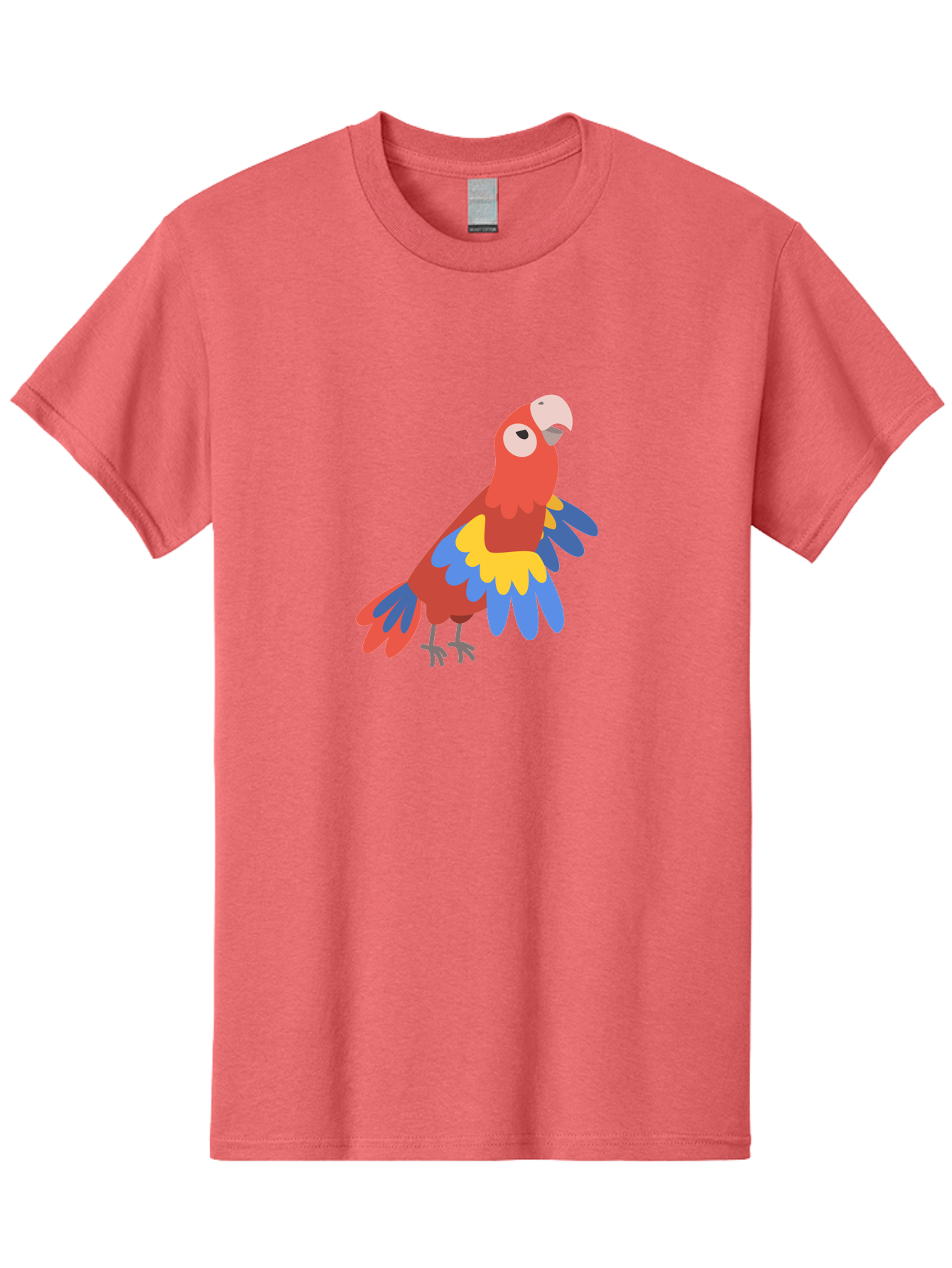 Colorful-Parrot-1 Men'S Graphic Tee, 100% Cotton, Comfortable Casual Summer Wear, Machine Washable, Colorful Parrot, Macaw Bird, Vibrant Plumage, Red, Blue, And Yellow Feathers, Tropical Bird, Cartoon Illustration, Playful Design, Aab824 25