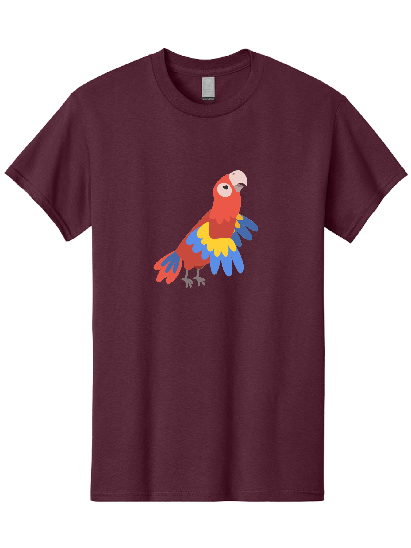 Colorful-Parrot-1 Men'S Graphic Tee, 100% Cotton, Comfortable Casual Summer Wear, Machine Washable, Colorful Parrot, Macaw Bird, Vibrant Plumage, Red, Blue, And Yellow Feathers, Tropical Bird, Cartoon Illustration, Playful Design, Aab824 7