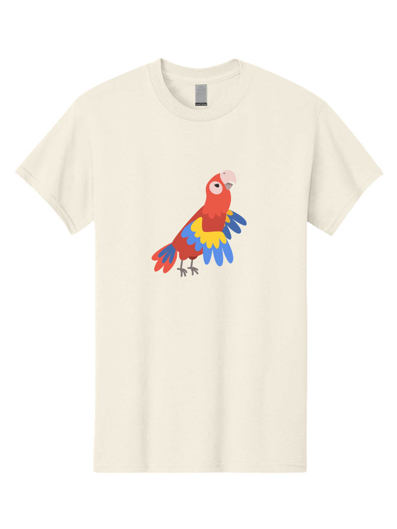 Colorful-Parrot-1 Men'S Graphic Tee, 100% Cotton, Comfortable Casual Summer Wear, Machine Washable, Colorful Parrot, Macaw Bird, Vibrant Plumage, Red, Blue, And Yellow Feathers, Tropical Bird, Cartoon Illustration, Playful Design, Aab824 11