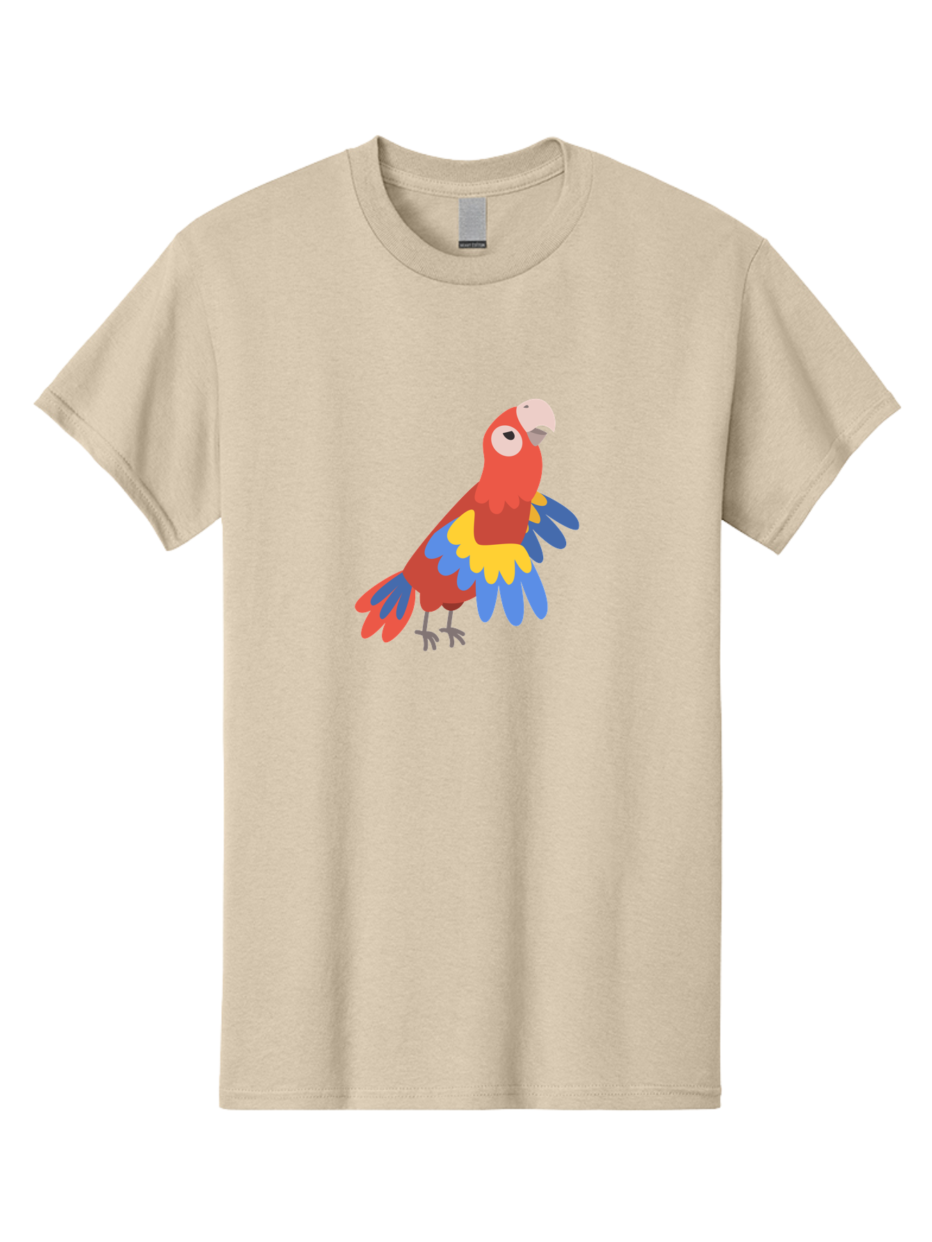 Colorful-Parrot-1 Men'S Graphic Tee, 100% Cotton, Comfortable Casual Summer Wear, Machine Washable, Colorful Parrot, Macaw Bird, Vibrant Plumage, Red, Blue, And Yellow Feathers, Tropical Bird, Cartoon Illustration, Playful Design, Aab824 21