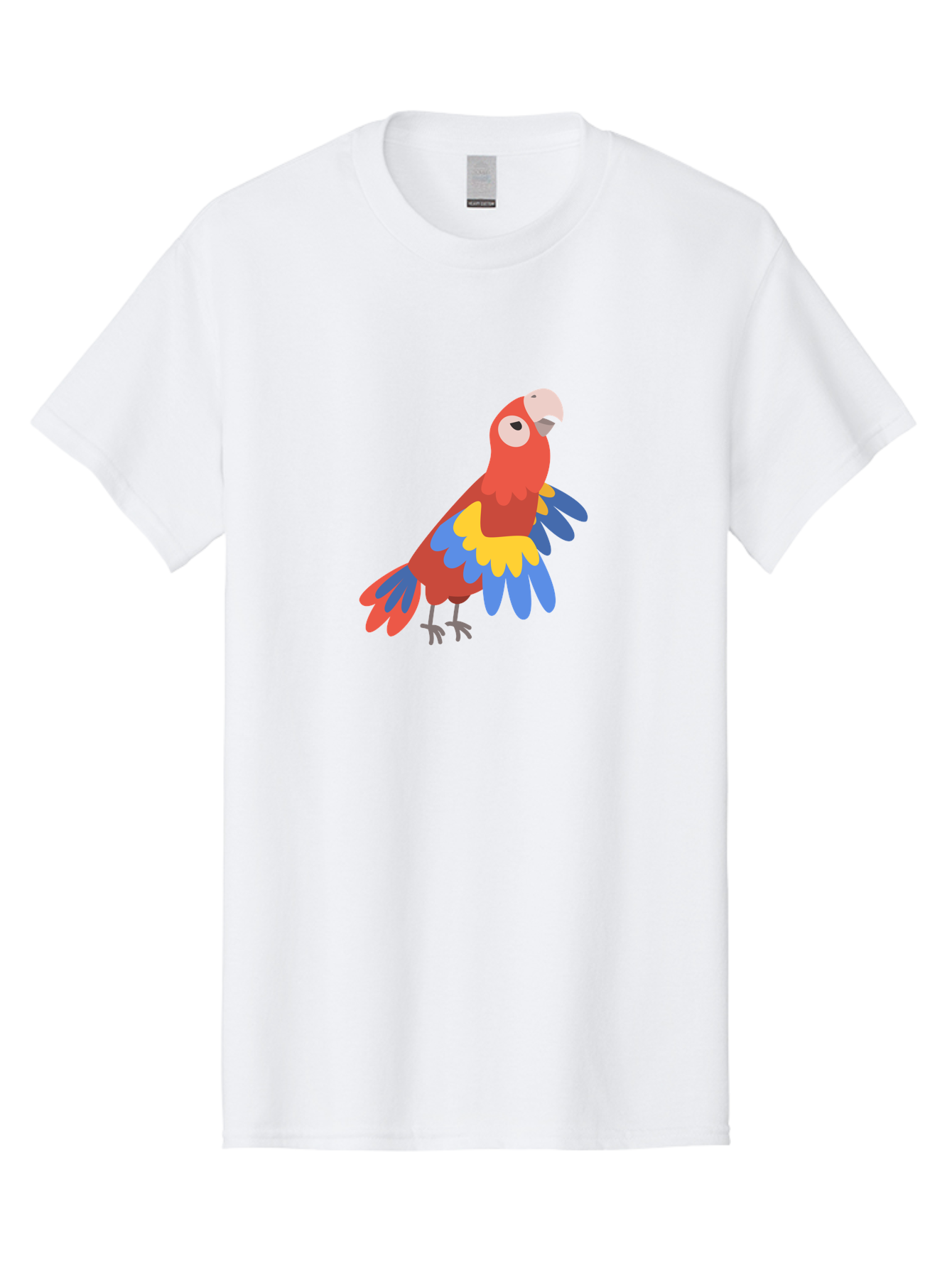 Colorful-Parrot-1 Men'S Graphic Tee, 100% Cotton, Comfortable Casual Summer Wear, Machine Washable, Colorful Parrot, Macaw Bird, Vibrant Plumage, Red, Blue, And Yellow Feathers, Tropical Bird, Cartoon Illustration, Playful Design, Aab824 3