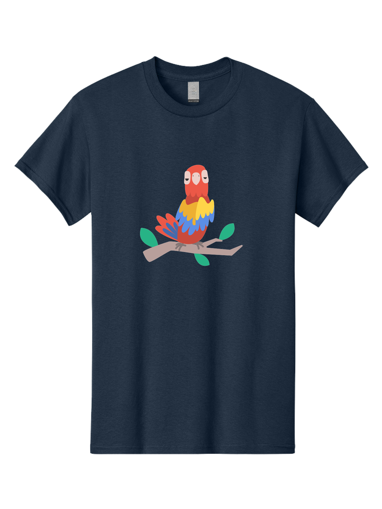 Colorful-Parrot Men'S Graphic Tee, 100% Cotton, Comfortable Casual Summer Wear, Machine Washable, Cartoon Parrot, Vibrant Plumage, Red, Blue, Yellow Feathers, Sitting On Branch, Leaves, Tropical Bird, Playful Illustration, Digital Art, Aab825 3