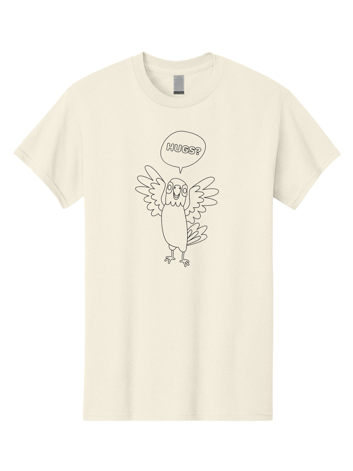 Hugs-1 Men'S Graphic Tee, 100% Cotton, Comfortable Casual Summer Wear, Machine Washable, Happy Bird, Cute Parrot, Friendly Animal, Bird Asking For Affection, Cartoon Character, Simple Line Art, Hugs Request, Lovable Creature, Aab830 11