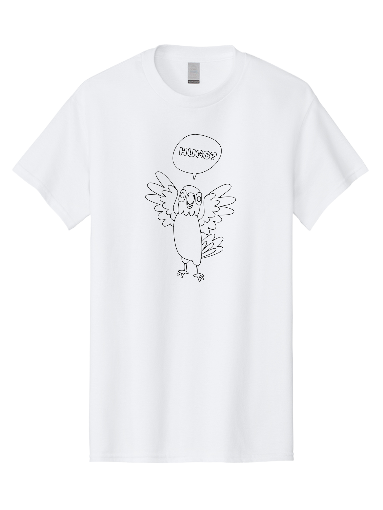 Hugs-1 Men'S Graphic Tee, 100% Cotton, Comfortable Casual Summer Wear, Machine Washable, Happy Bird, Cute Parrot, Friendly Animal, Bird Asking For Affection, Cartoon Character, Simple Line Art, Hugs Request, Lovable Creature, Aab830 23