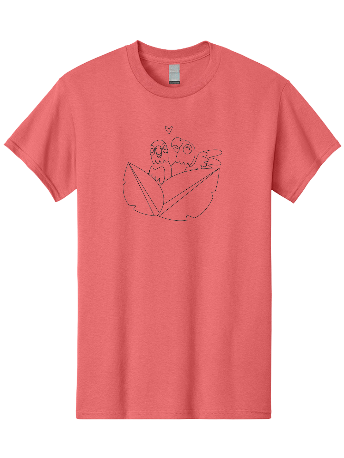 Love-Birds-1 Men'S Graphic Tee, 100% Cotton, Comfortable Casual Summer Wear, Machine Washable, Two Birds Perched On Leaves, Love Heart Symbol, Adorable Cartoon Birds, Sweet Couple, Tender Moment, Lovable Animals, Coloring Page Art Aab834 19