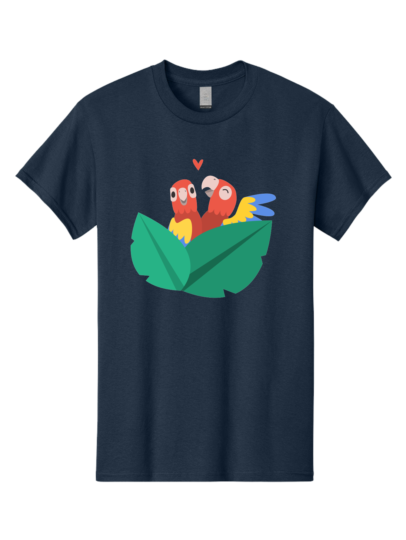 Love-Birds Men'S Graphic Tee, 100% Cotton, Comfortable Casual Summer Wear, Machine Washable, Cartoon Parrots, Red Parrots, Bird Couple, Love Birds, Tropical Birds, Colorful Feathers, Green Leaves, Red Heart, Yellow Beaks, Blue Wings Aab835 11