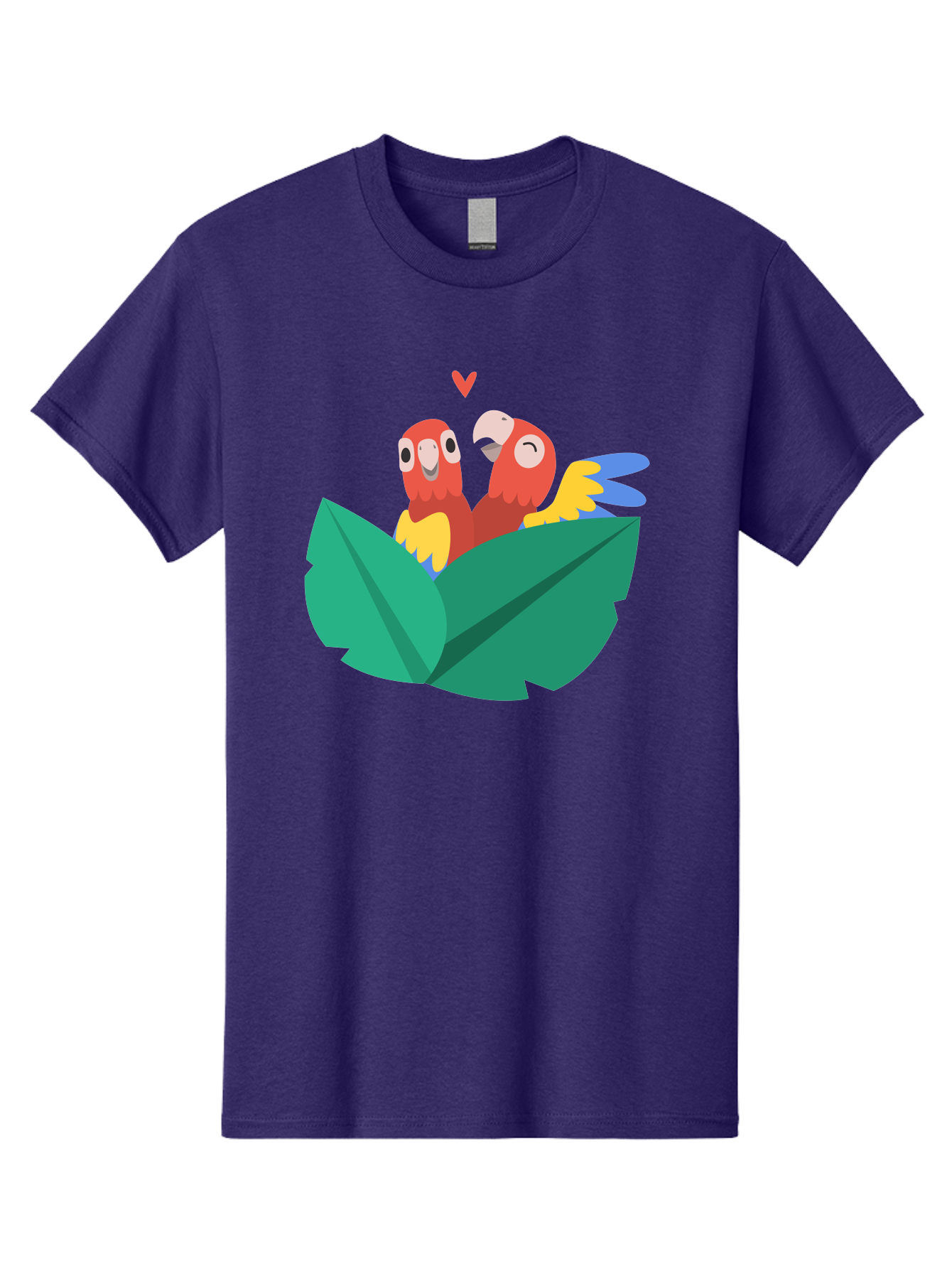 Love-Birds Men'S Graphic Tee, 100% Cotton, Comfortable Casual Summer Wear, Machine Washable, Cartoon Parrots, Red Parrots, Bird Couple, Love Birds, Tropical Birds, Colorful Feathers, Green Leaves, Red Heart, Yellow Beaks, Blue Wings Aab835 5