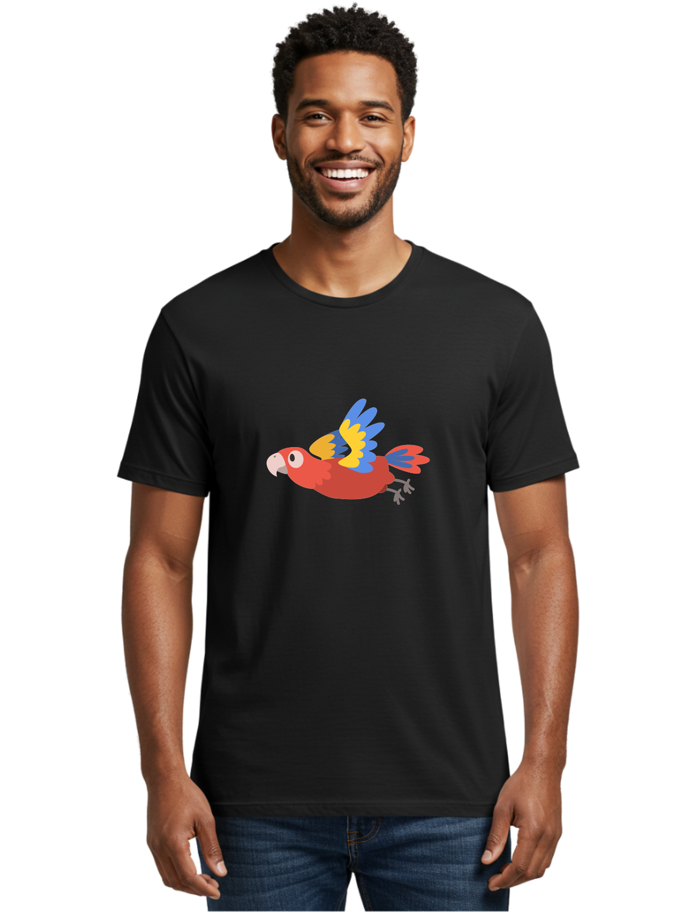 Macaw-1 Men'S Graphic Tee, 100% Cotton, Comfortable Casual Summer Wear, Machine Washable, Red, Blue And Yellow Macaw, Colorful Parrot, Vibrant Plumage, Tropical Bird, Cartoon Style, Flying Macaw, Parrot Illustration Aab838 8