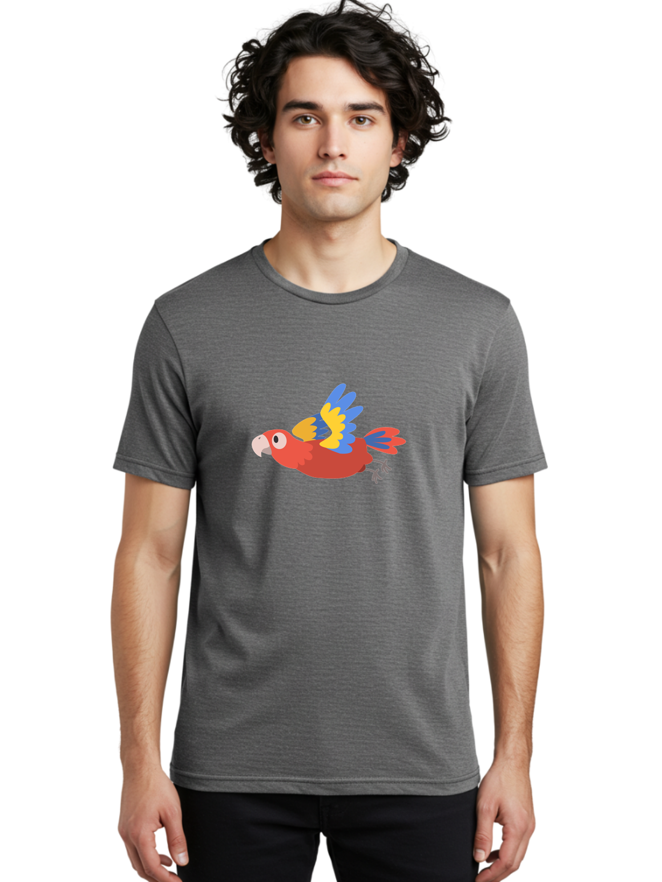 Macaw-1 Men'S Graphic Tee, 100% Cotton, Comfortable Casual Summer Wear, Machine Washable, Red, Blue And Yellow Macaw, Colorful Parrot, Vibrant Plumage, Tropical Bird, Cartoon Style, Flying Macaw, Parrot Illustration Aab838 22