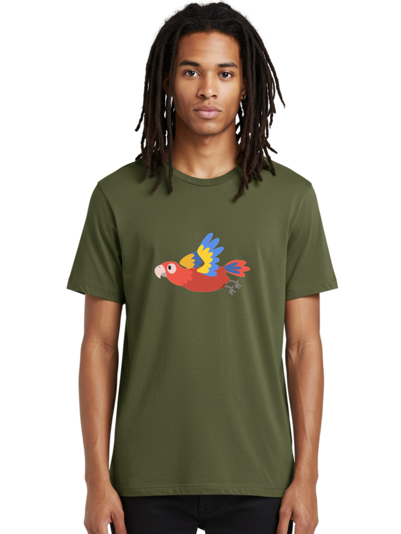 Macaw-1 Men'S Graphic Tee, 100% Cotton, Comfortable Casual Summer Wear, Machine Washable, Red, Blue And Yellow Macaw, Colorful Parrot, Vibrant Plumage, Tropical Bird, Cartoon Style, Flying Macaw, Parrot Illustration Aab838 30