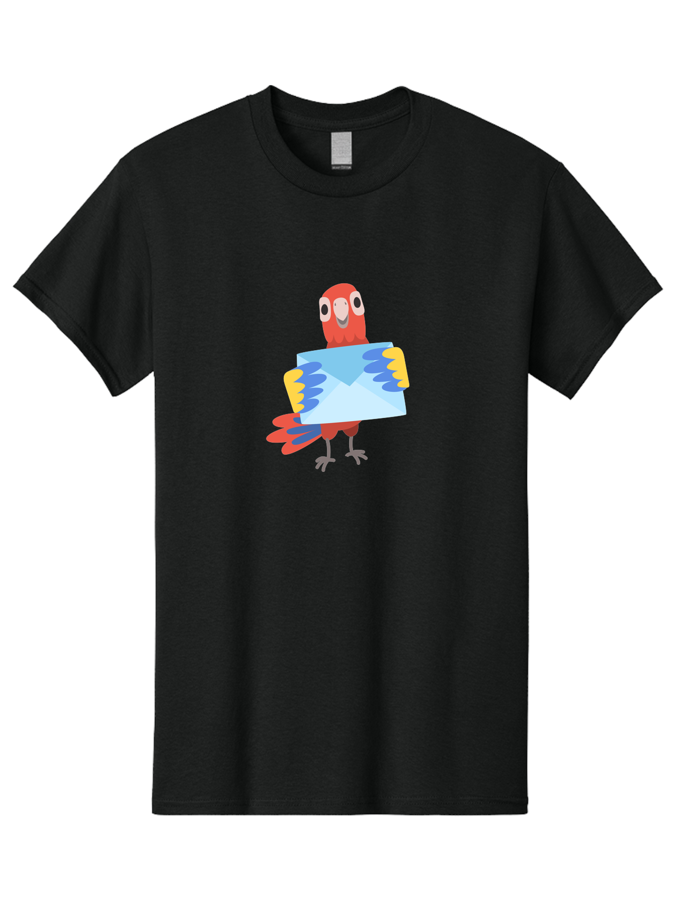 Mail-Parrot Men'S Graphic Tee, 100% Cotton, Comfortable Casual Summer Wear, Machine Washable, Colorful Cartoon Parrot, Red And Blue Bird, Email Symbol, Envelope Icon, Vibrant Plumage, Playful Illustration, Bird Holding Letter Aab841 11