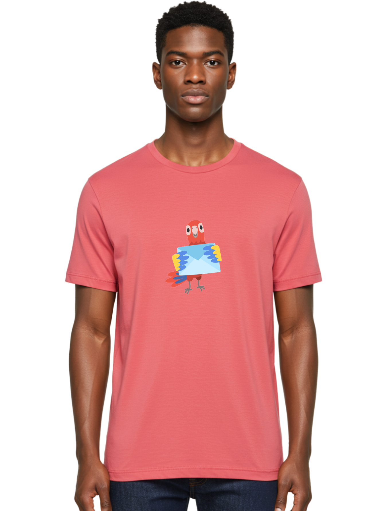 Mail-Parrot Men'S Graphic Tee, 100% Cotton, Comfortable Casual Summer Wear, Machine Washable, Colorful Cartoon Parrot, Red And Blue Bird, Email Symbol, Envelope Icon, Vibrant Plumage, Playful Illustration, Bird Holding Letter Aab841 4