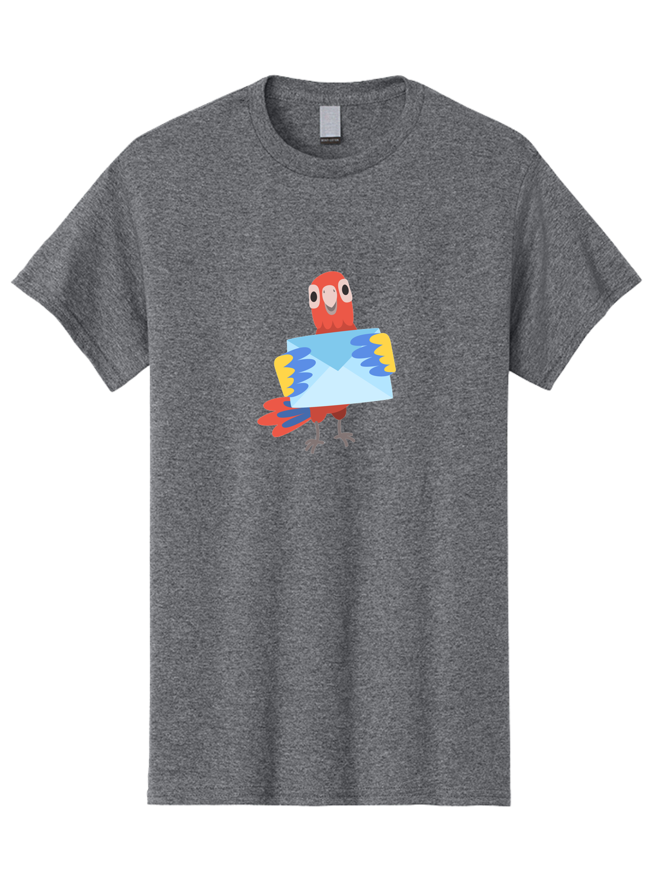 Mail-Parrot Men'S Graphic Tee, 100% Cotton, Comfortable Casual Summer Wear, Machine Washable, Colorful Cartoon Parrot, Red And Blue Bird, Email Symbol, Envelope Icon, Vibrant Plumage, Playful Illustration, Bird Holding Letter Aab841 19