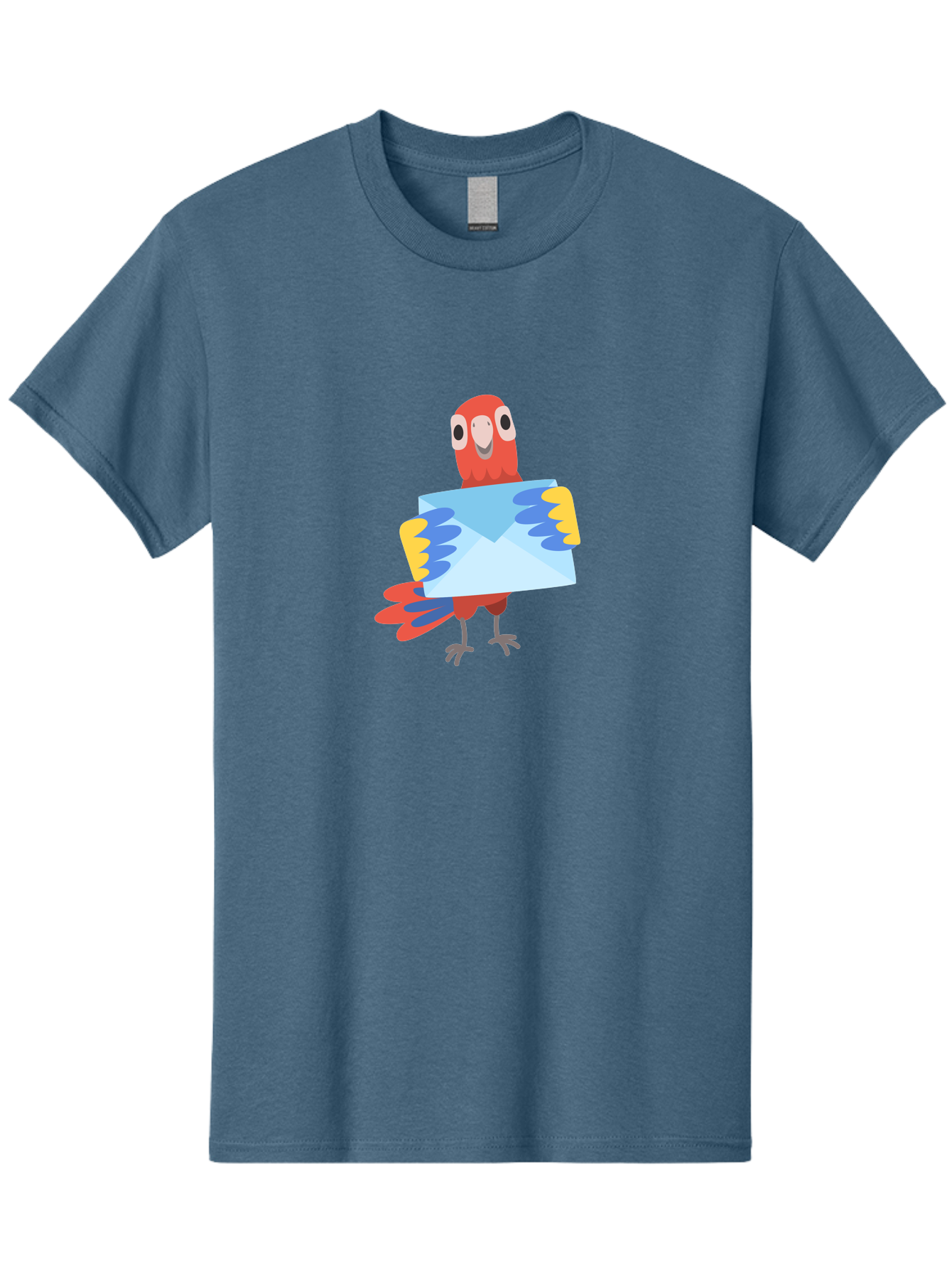 Mail-Parrot Men'S Graphic Tee, 100% Cotton, Comfortable Casual Summer Wear, Machine Washable, Colorful Cartoon Parrot, Red And Blue Bird, Email Symbol, Envelope Icon, Vibrant Plumage, Playful Illustration, Bird Holding Letter Aab841 15