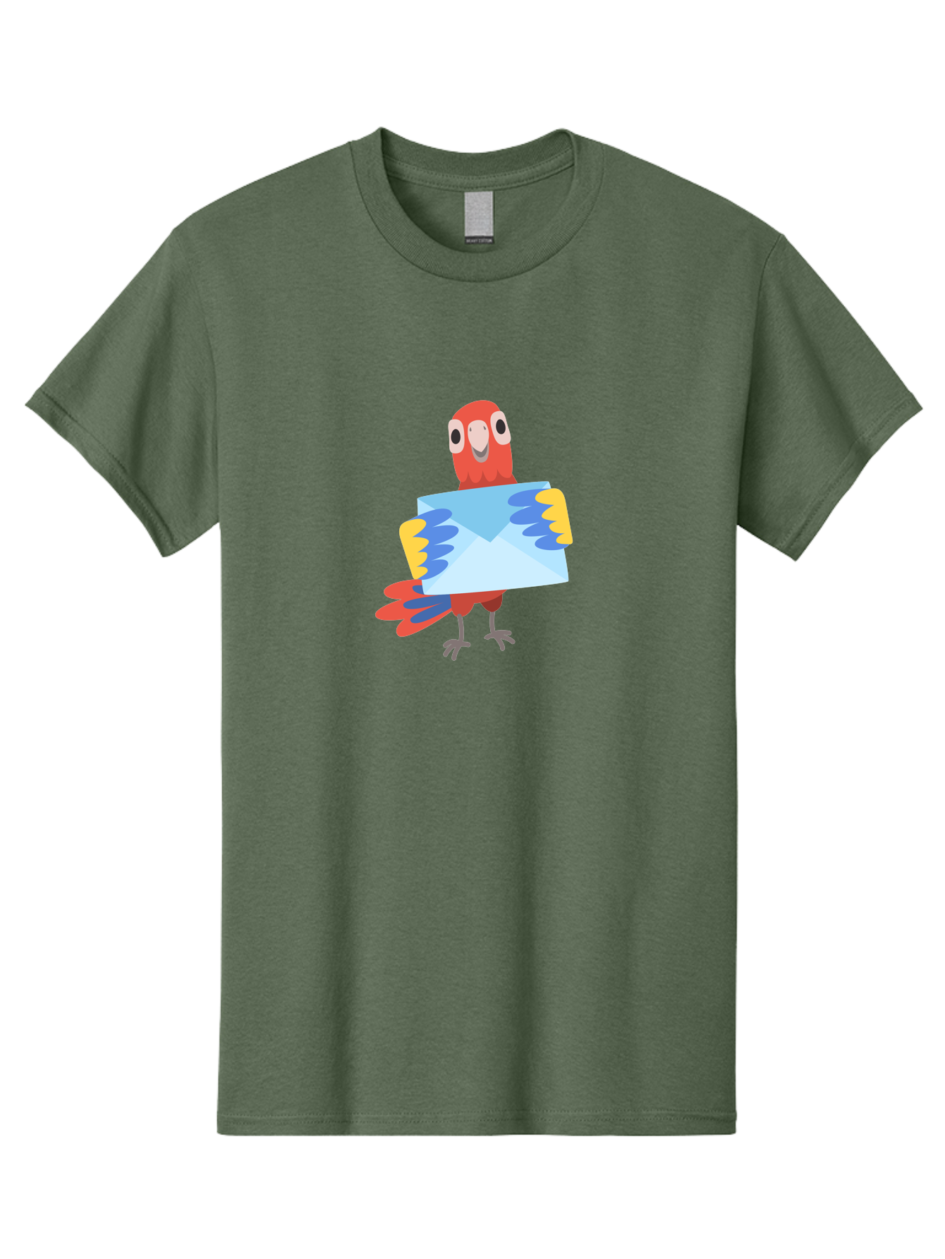 Mail-Parrot Men'S Graphic Tee, 100% Cotton, Comfortable Casual Summer Wear, Machine Washable, Colorful Cartoon Parrot, Red And Blue Bird, Email Symbol, Envelope Icon, Vibrant Plumage, Playful Illustration, Bird Holding Letter Aab841 5