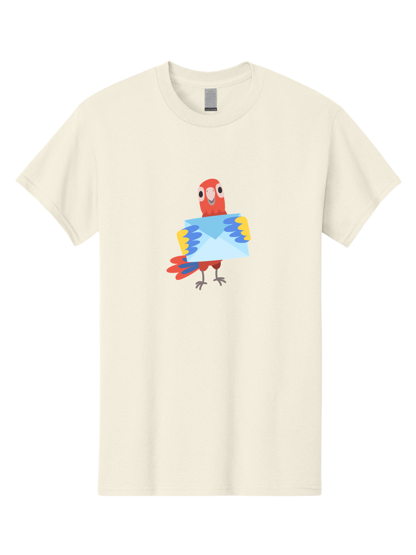 Mail-Parrot Men'S Graphic Tee, 100% Cotton, Comfortable Casual Summer Wear, Machine Washable, Colorful Cartoon Parrot, Red And Blue Bird, Email Symbol, Envelope Icon, Vibrant Plumage, Playful Illustration, Bird Holding Letter Aab841 21