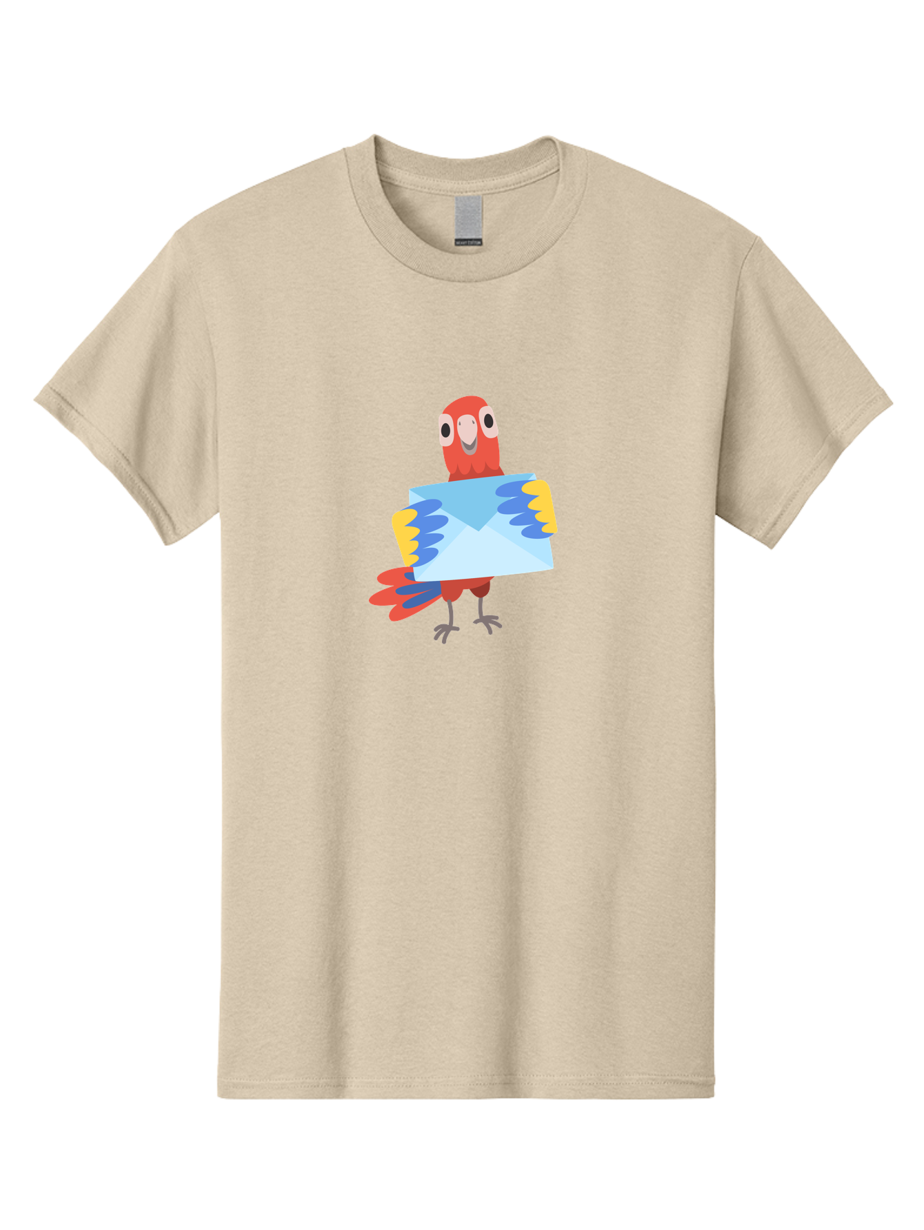 Mail-Parrot Men'S Graphic Tee, 100% Cotton, Comfortable Casual Summer Wear, Machine Washable, Colorful Cartoon Parrot, Red And Blue Bird, Email Symbol, Envelope Icon, Vibrant Plumage, Playful Illustration, Bird Holding Letter Aab841 17