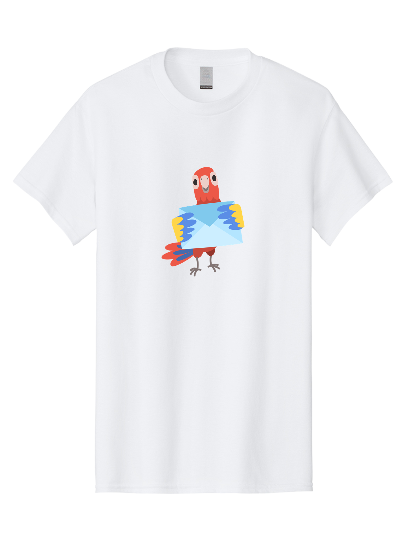Mail-Parrot Men'S Graphic Tee, 100% Cotton, Comfortable Casual Summer Wear, Machine Washable, Colorful Cartoon Parrot, Red And Blue Bird, Email Symbol, Envelope Icon, Vibrant Plumage, Playful Illustration, Bird Holding Letter Aab841 29