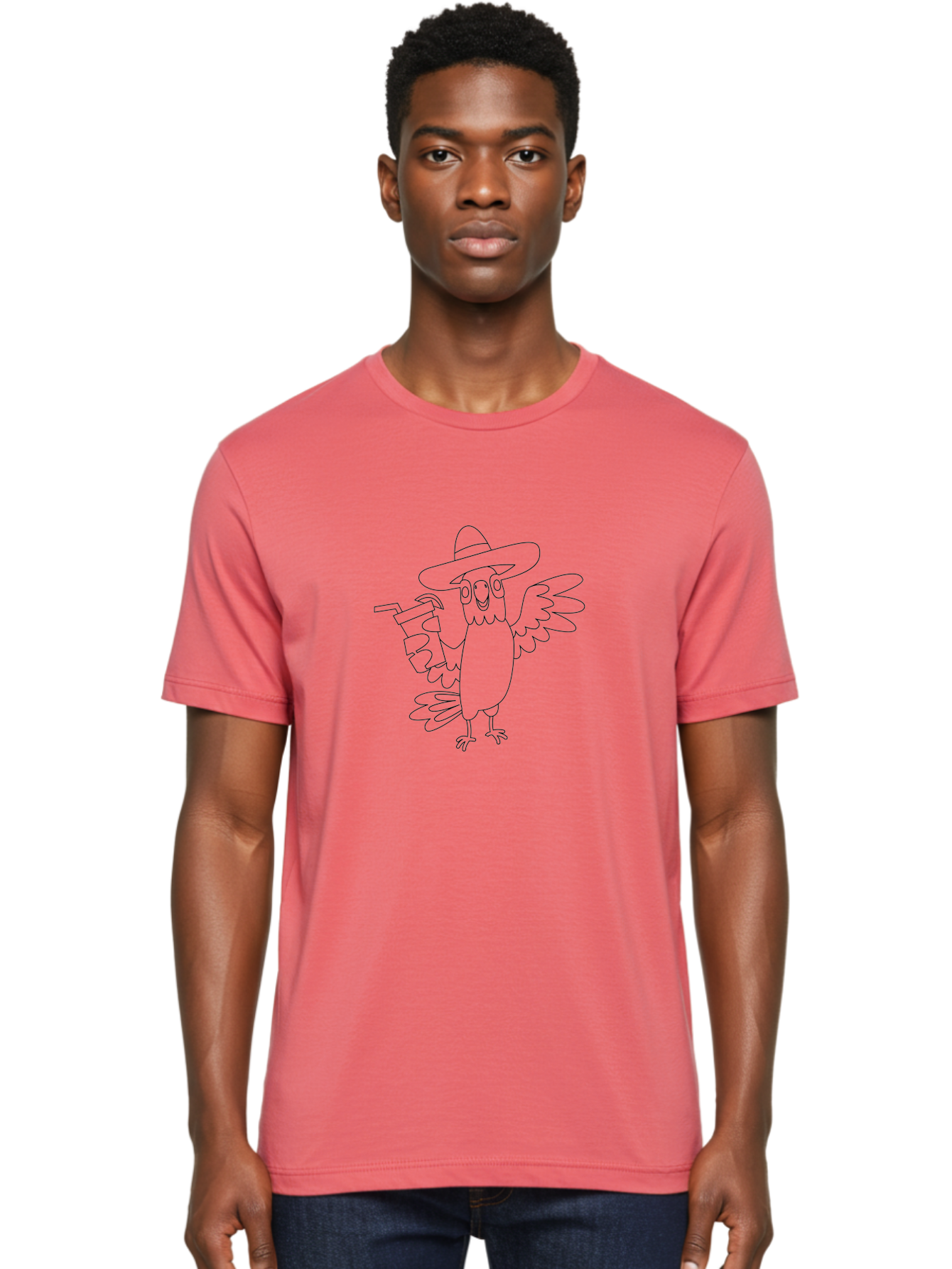 Owl-Drinking-From-A-Cup Men'S Graphic Tee, 100% Cotton, Comfortable Casual Summer Wear, Machine Washable, Cartoon Owl, Owl Wearing Hat, Funny Animal, Drink With Straw, Owl Illustration, Simple Line Art, Whimsical Character, Humorous Design, Aab842 26