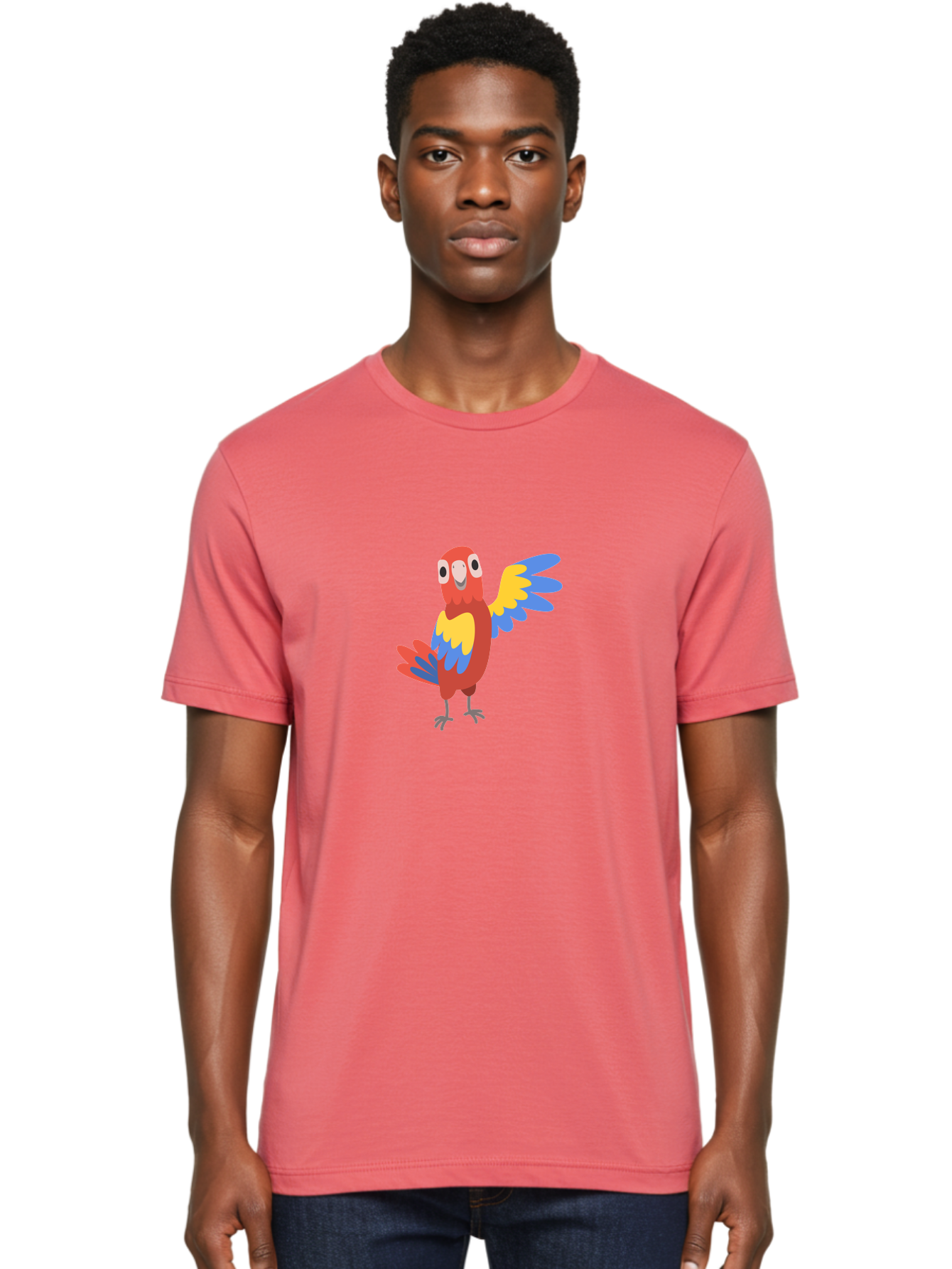 Parrot-1 Men'S Graphic Tee, 100% Cotton, Comfortable Casual Summer Wear, Machine Washable, Colorful Parrot, Cartoon Bird, Vibrant Red, Yellow, Blue Hues, Playful Wings, Happy Expression, Animated Character, Whimsical Design, Quirky Style Aab847 4
