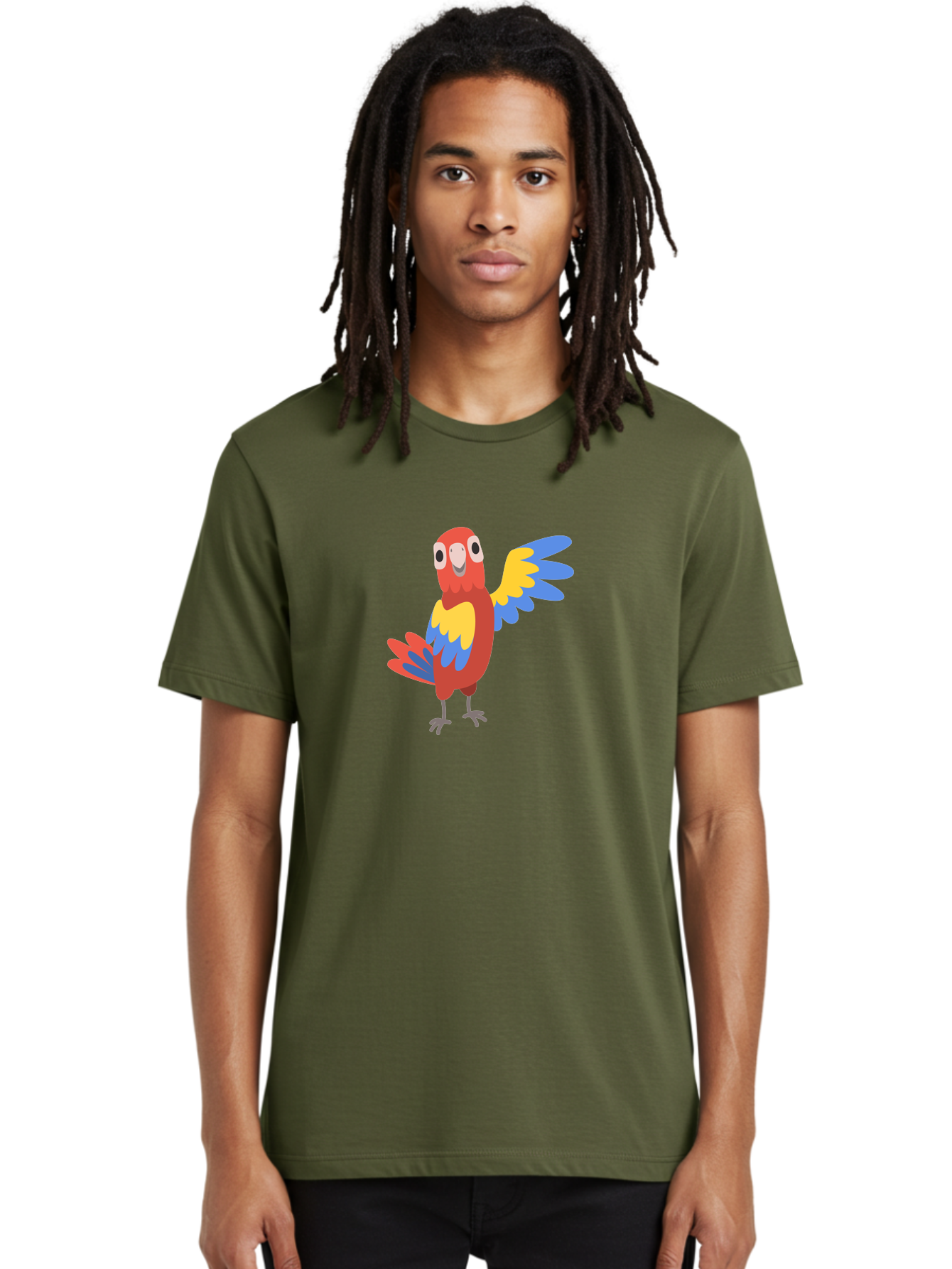 Parrot-1 Men'S Graphic Tee, 100% Cotton, Comfortable Casual Summer Wear, Machine Washable, Colorful Parrot, Cartoon Bird, Vibrant Red, Yellow, Blue Hues, Playful Wings, Happy Expression, Animated Character, Whimsical Design, Quirky Style Aab847 22