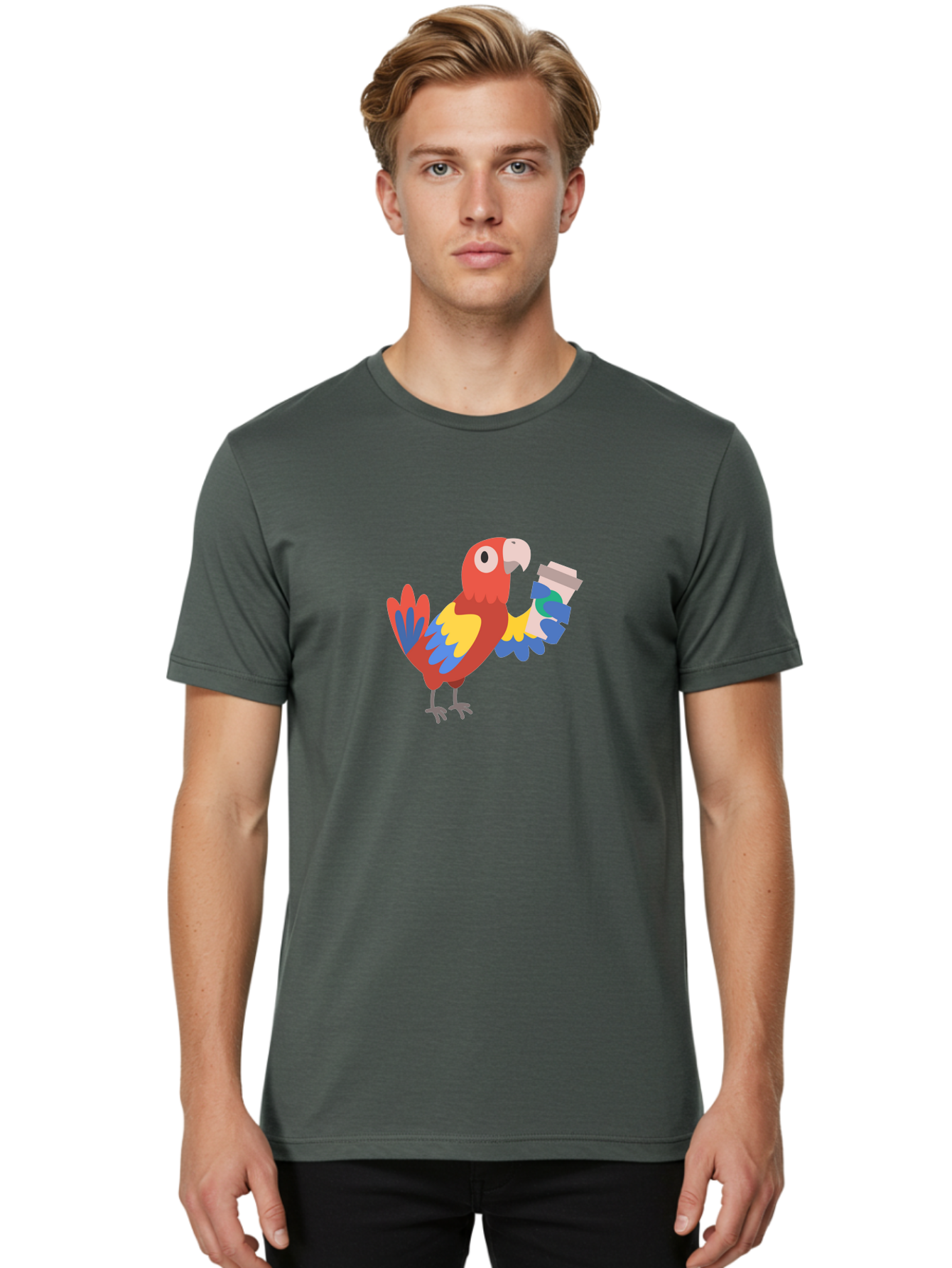 Parrot-2 Men'S Graphic Tee, 100% Cotton, Comfortable Casual Summer Wear, Machine Washable, Colorful Parrot, Cartoon Bird, Coffee Cup, Vibrant Feathers, Playful Illustration, Tropical Bird, Coffee Love, Exotic Pet Aab850 4