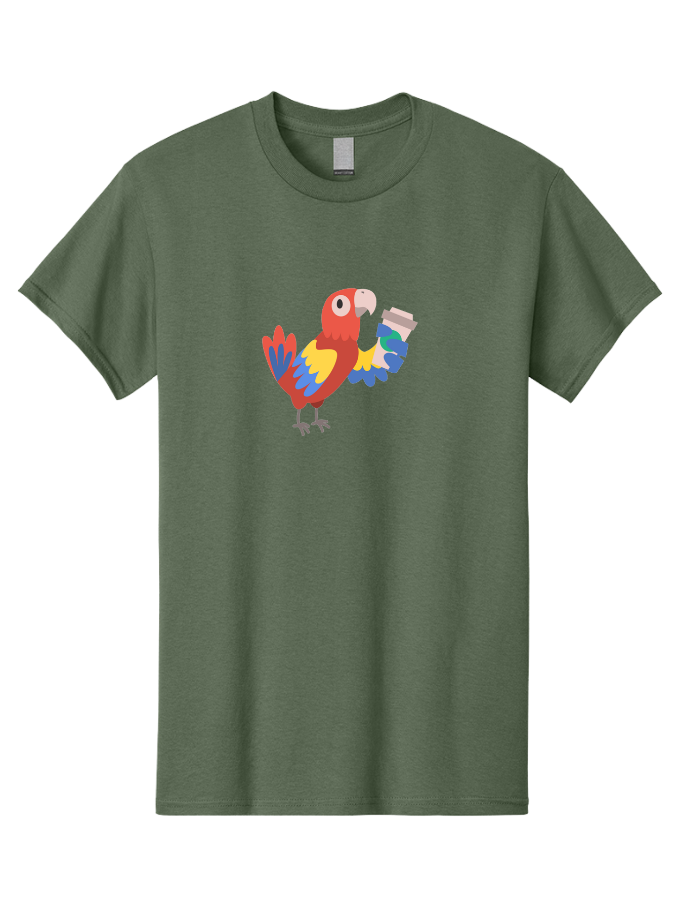 Parrot-2 Men'S Graphic Tee, 100% Cotton, Comfortable Casual Summer Wear, Machine Washable, Colorful Parrot, Cartoon Bird, Coffee Cup, Vibrant Feathers, Playful Illustration, Tropical Bird, Coffee Love, Exotic Pet Aab850 1
